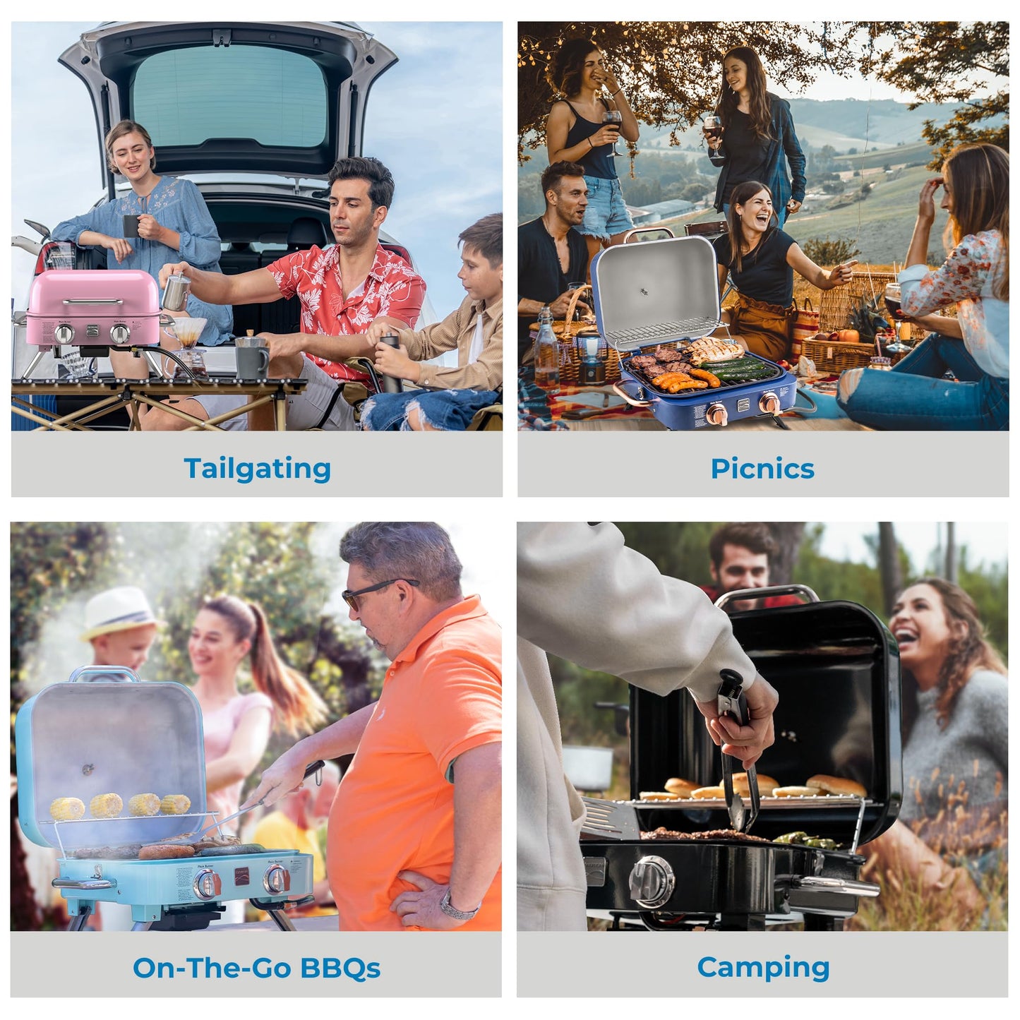 Kenmore Portable Propane Gas Grill - Tabletop BBQ Grill with Warming Rack, 2 Stainless Steel Burners with 14,000 BTUs, for Outdoor Kitchen, Camping, Navy & Copper