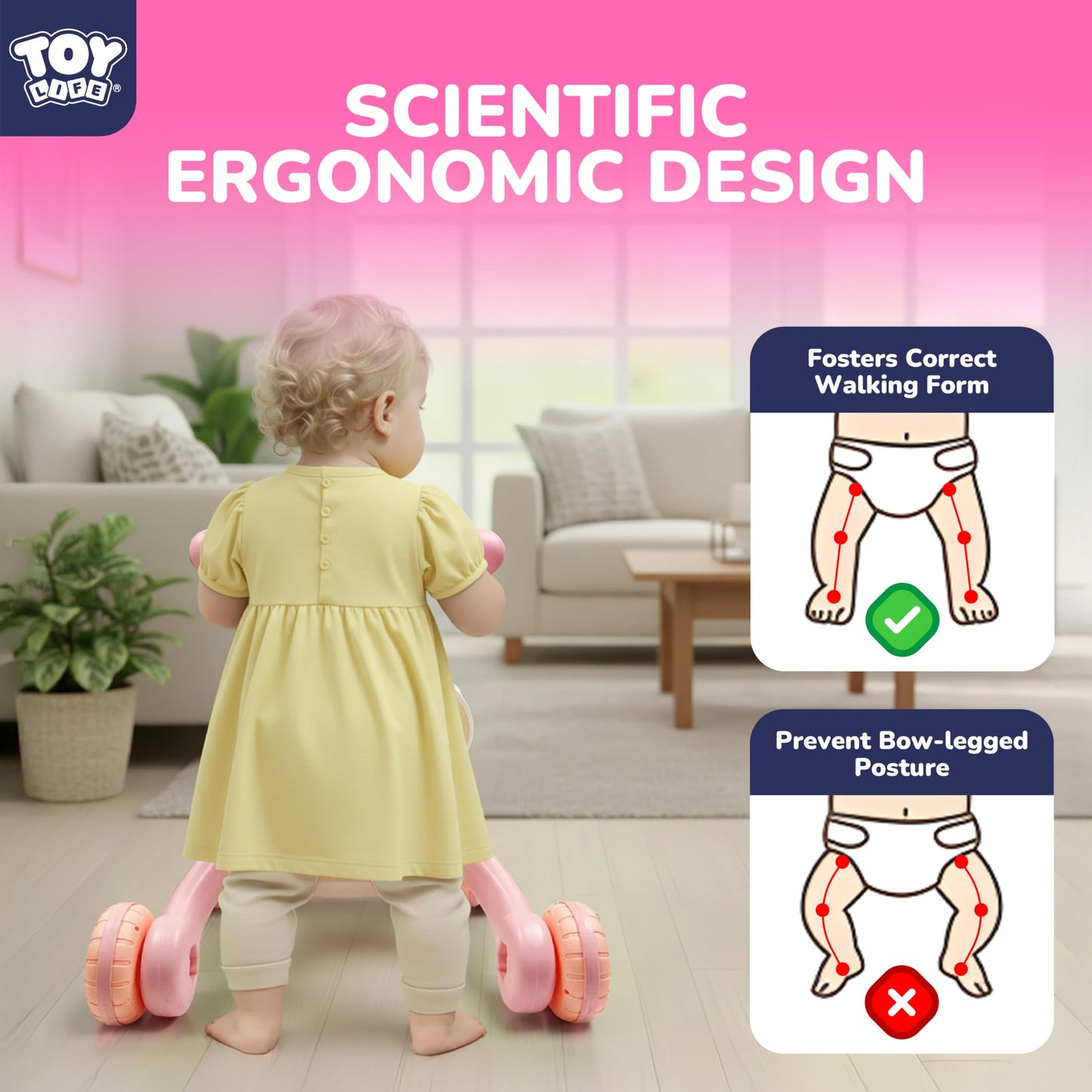 TOY Life 3 in 1 Baby Push Walker and Activity Center for Girl, Sit to Stand Walker for Babies 6-12 Months, Walking Toys with Music Panel for Infants and Toddlers Learning to Walk Pink