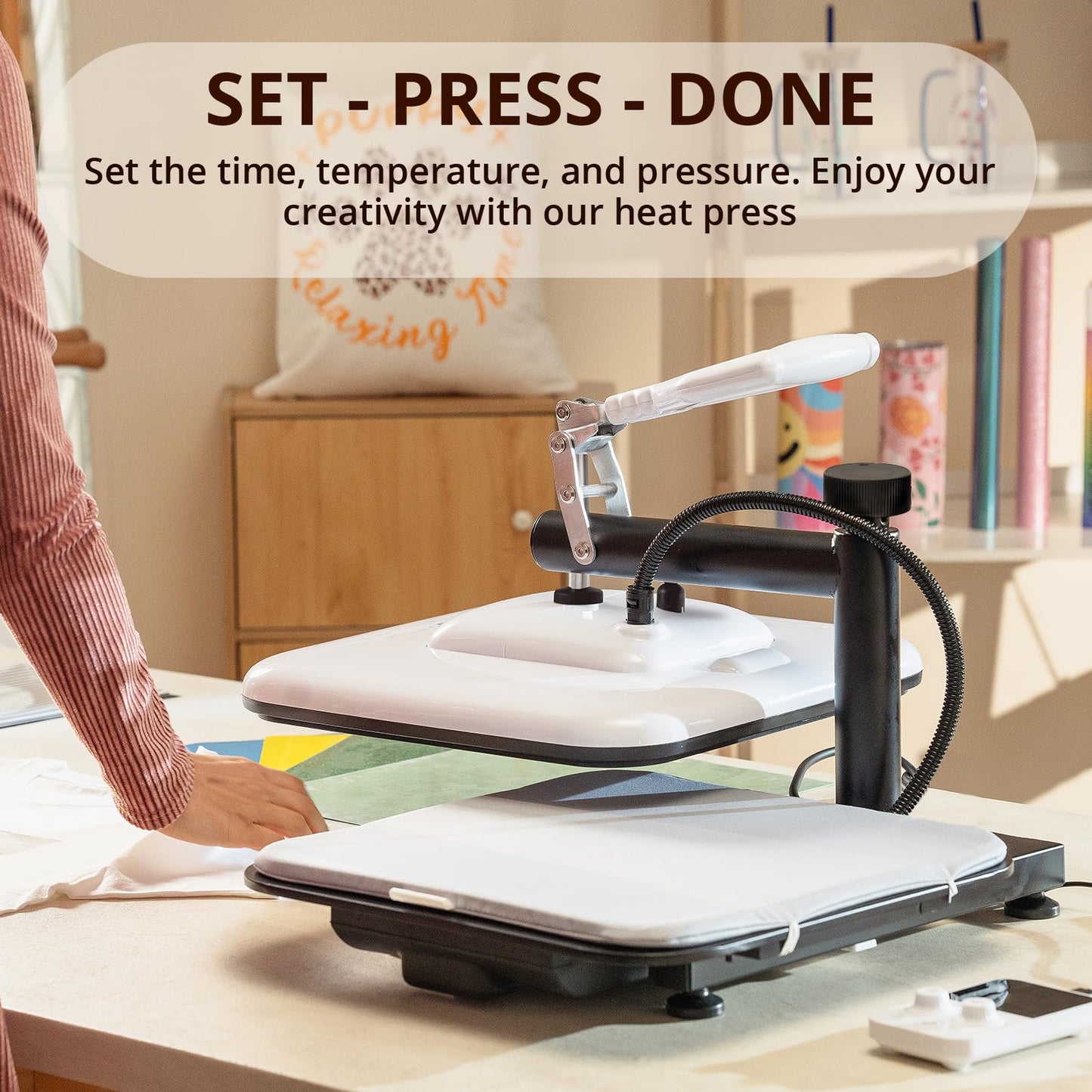 HTVRONT 15x15 Heat Press Machine, Mini Heat Press Machine, 3pcs Teflon Sheets