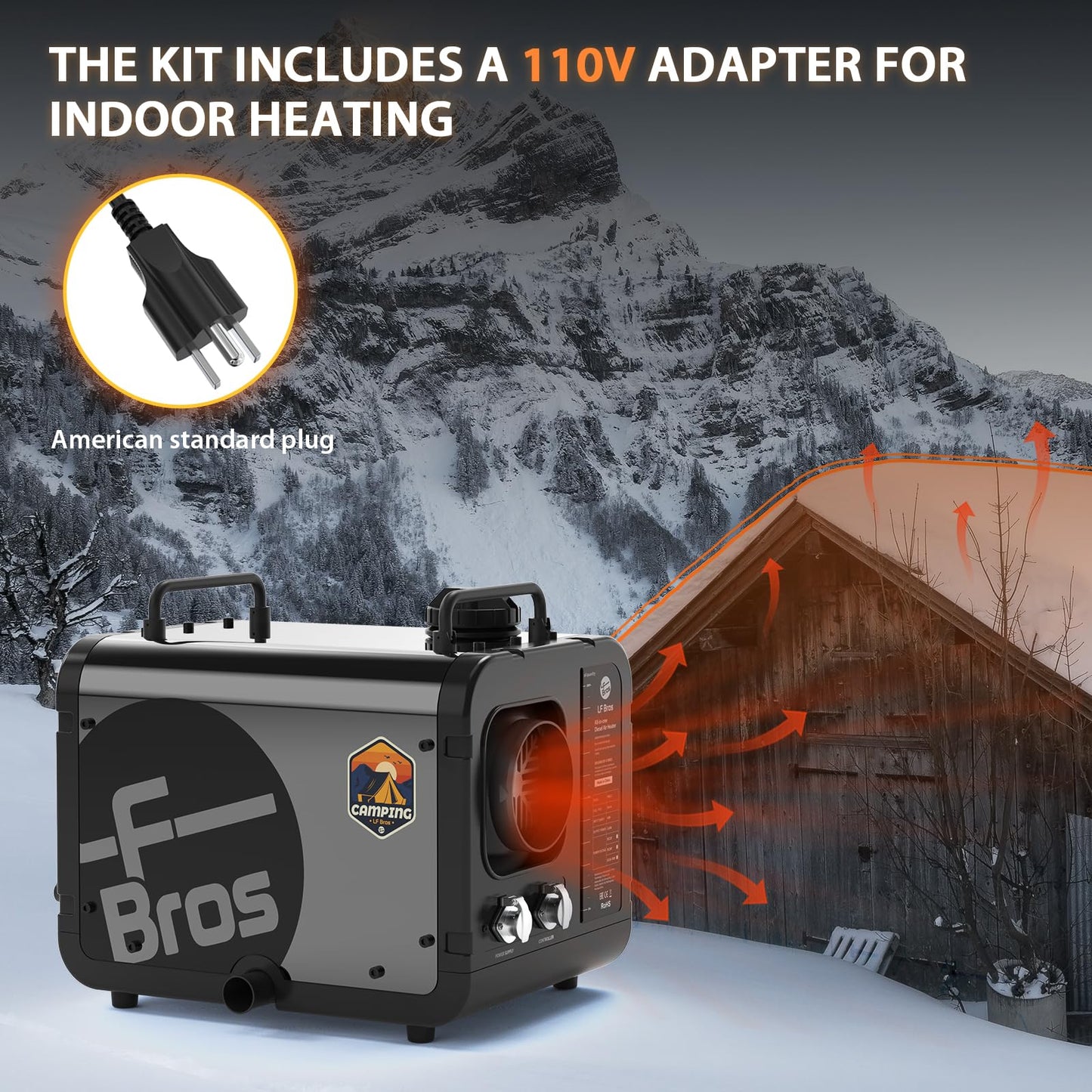 LF Bros Professional 110V/12V 5KW Diesel Heater, All-in-One 5L Air Diesel Space Heater with Timer, Thermostat, Plateau Mode, Suitable for Camping, Ice Fishing, Hunting, Black