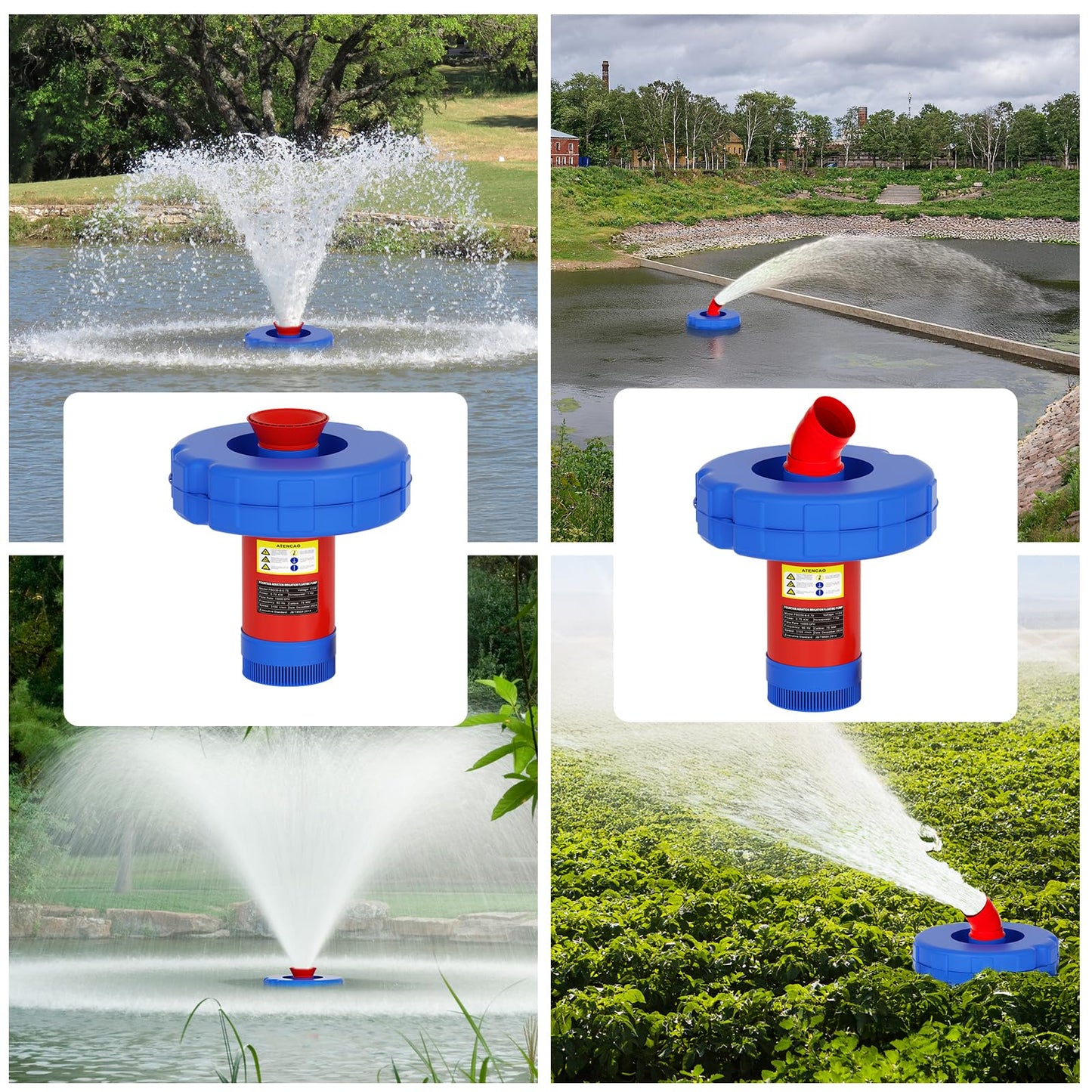 15000 GPH Pond Fountain Aerator - Fully Automatic 110V, 750W (1HP) Floating Fountain and Pond Aerator for Large and Small Outdoor Ponds and Lakes - Pond Fountain with 100 Feet Power Cord.