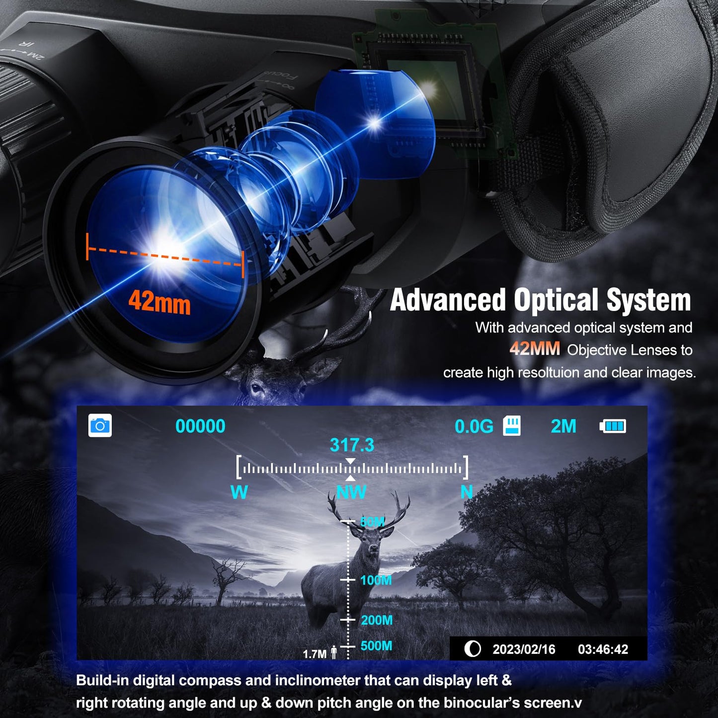 Nightiger Day/Night Vision Binoculars with Ranging Function - Large HD Screen, 10X Digital Zoom, 2624FT Viewing Range, 7000mAh Rechargeable Infrared Night Vision Goggles for Adults
