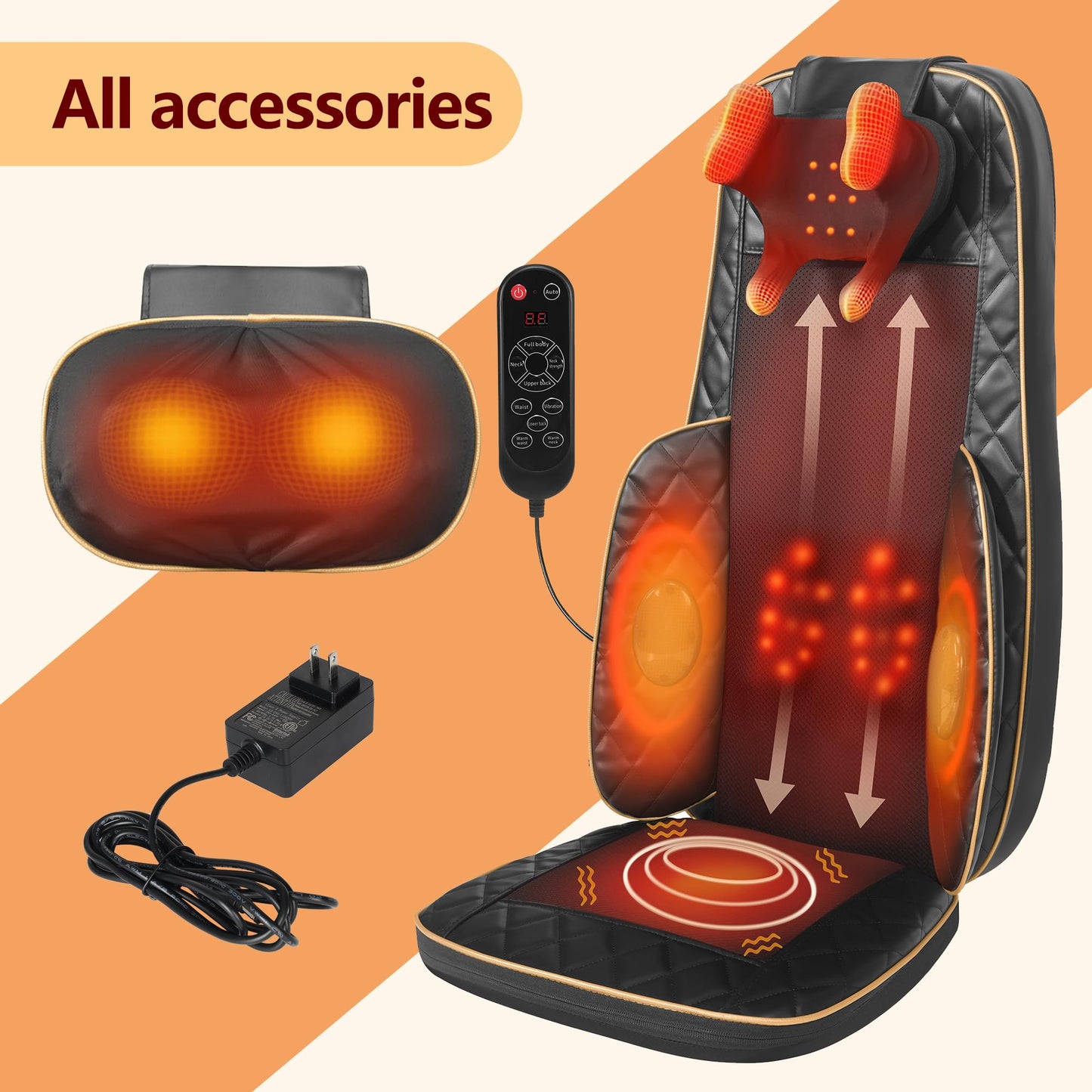 Nsyfe Neck and Back Massager with Heat - Shiatsu Full Back Walking Massager with Deep Kneading & Seat Cushion Vibration for Chair and Home, Pain Relief, Dual-Neck Detachable and Height Adjustment