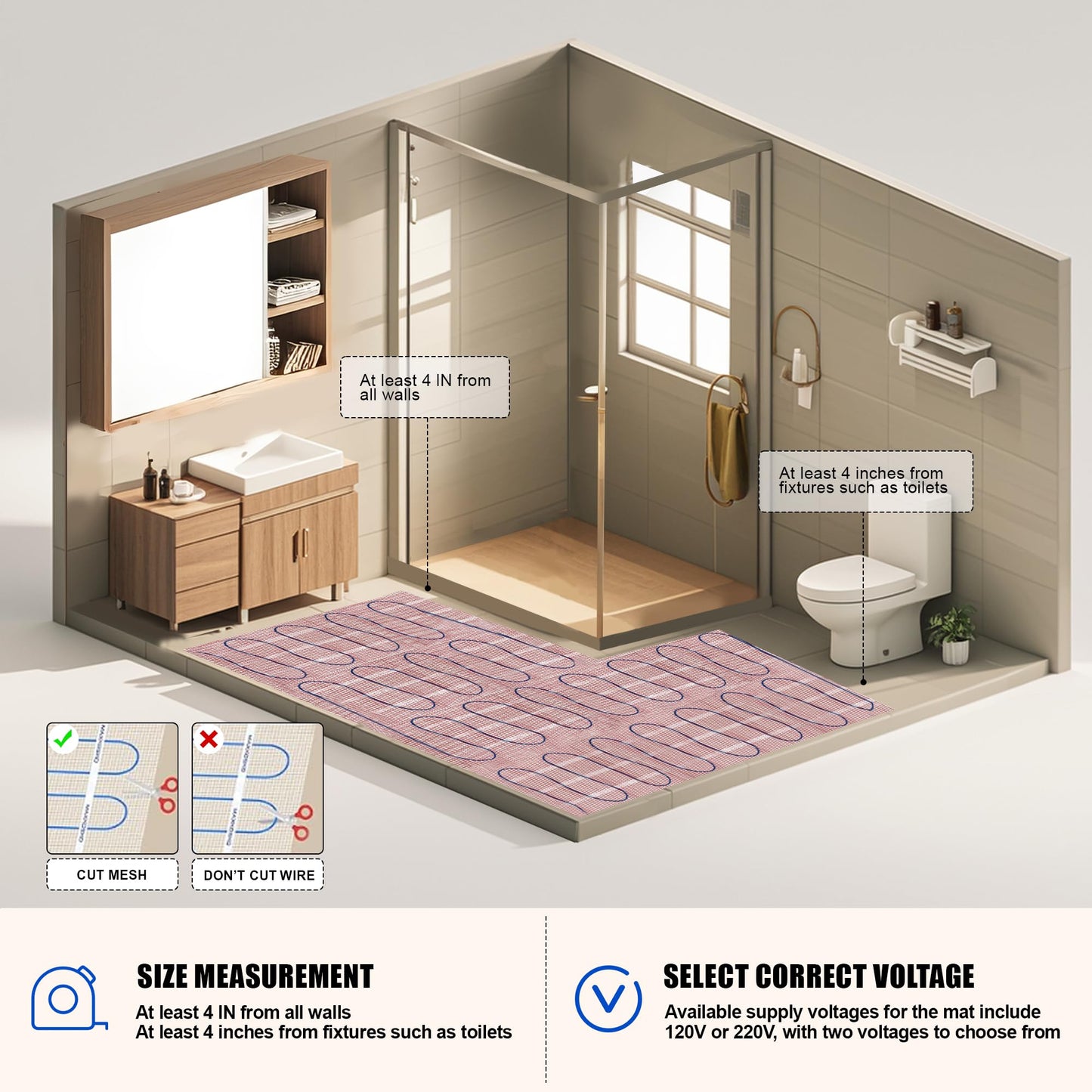 BLARALA Electric Radiant Floor Heating System, 40 Sq.ft Electric Heated Floor Mats for Bathroom, Includes Programmable Thermostat, Heat Mat, Installation Monitor, and Temperature Sensors