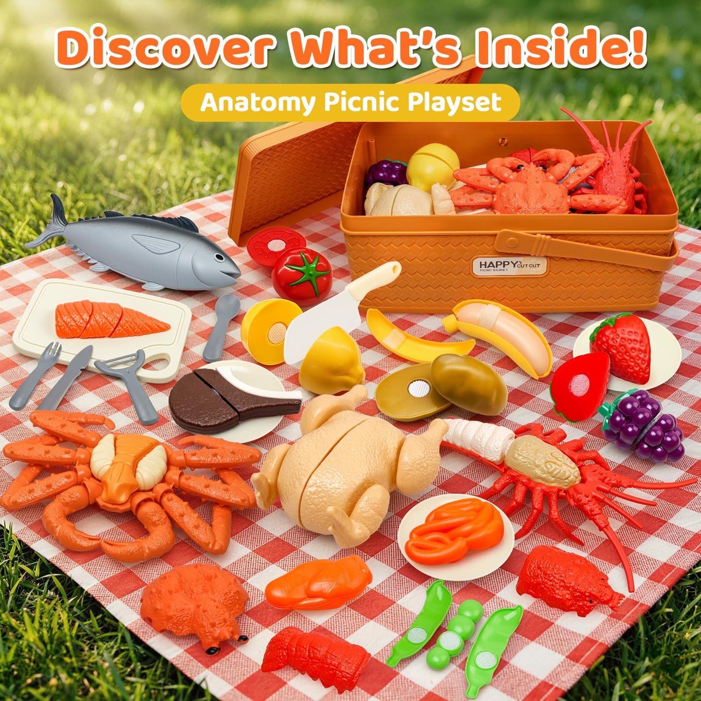 22pcs Play Seafood Cut Toys Set for Kids Play Kitchen, Montessori Toddler Kitchen Playset with Toy Food & Fake Fruit, Kitchen Set for Kids & Toddler Cutting Set, Kitchen Toys for Boys Girls Ages 3 4 5