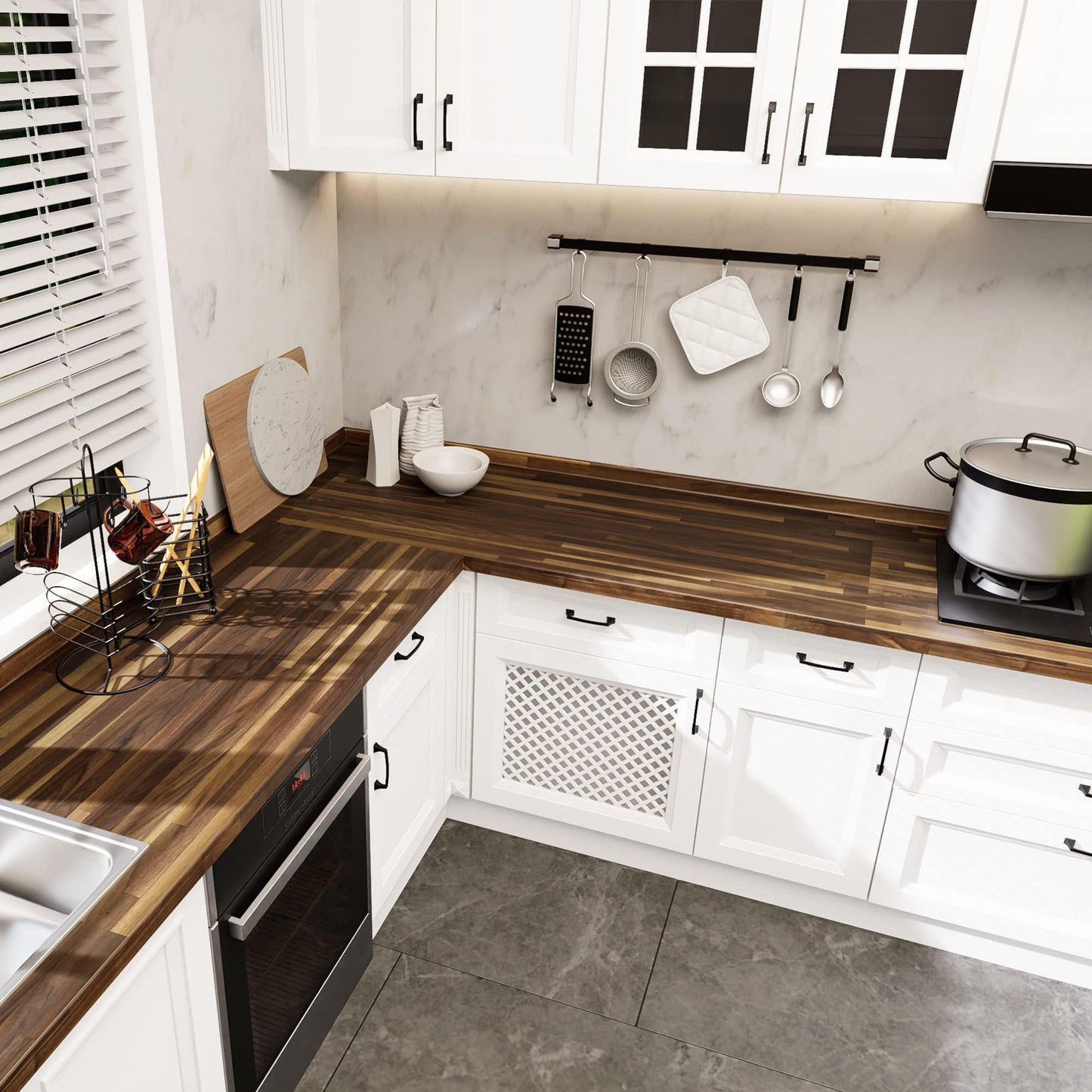 CONSDAN Butcher Block Counter Top, Walnut Solid Hardwood Countertop, Wood Slabs for Kitchen, Reversible, Both Side Polished, Prefinished with Food-safe Oil, 1.5" Thickness, 42"x25"