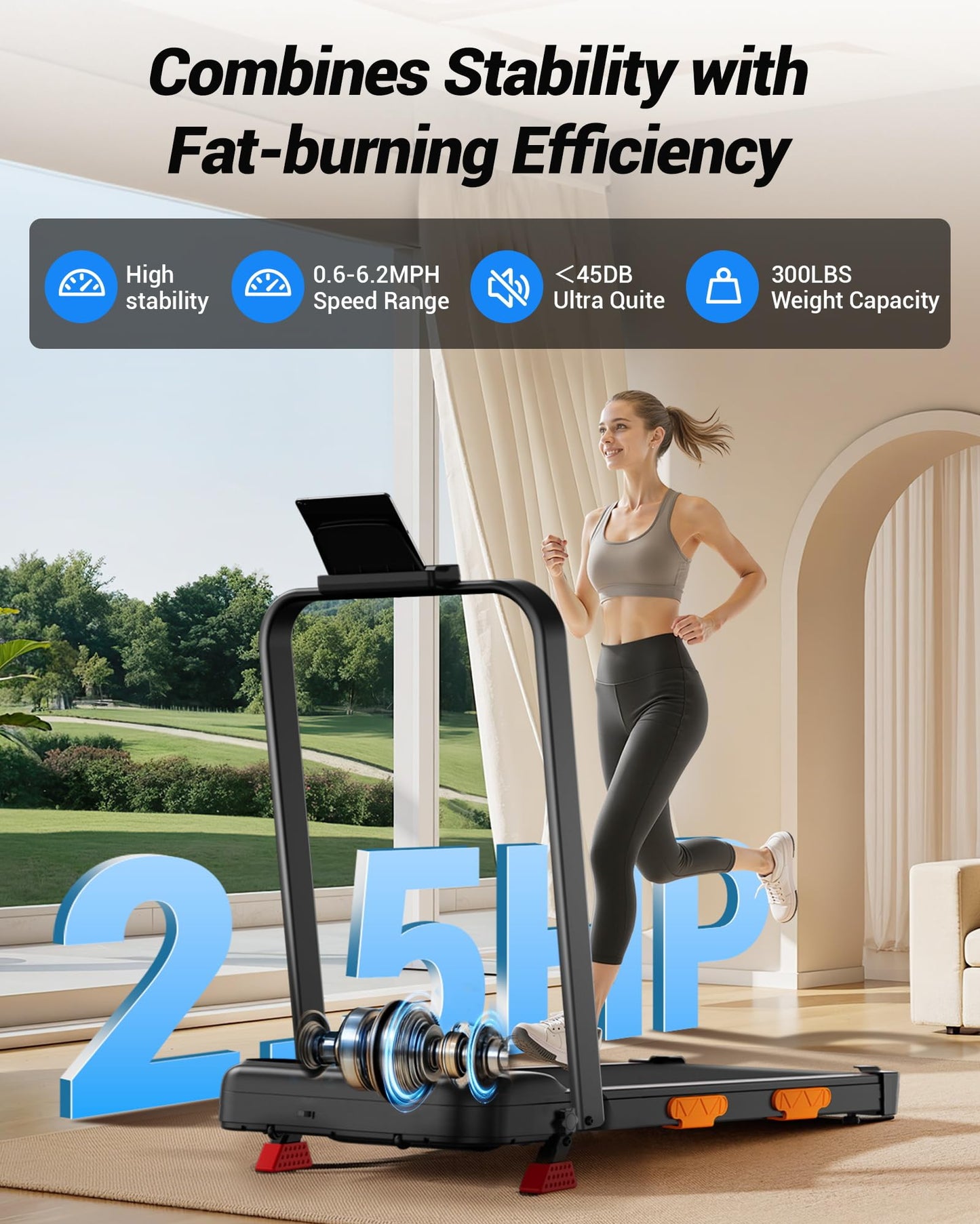 CURSOR FITNESS 3-in-1 Walking Pad Treadmill with 15% Incline 0.6-6.2MPH Foldable Quiet Walking Pad for Home Office 2.5HP Under Desk Compact Treadmill with 300LBS Capacity