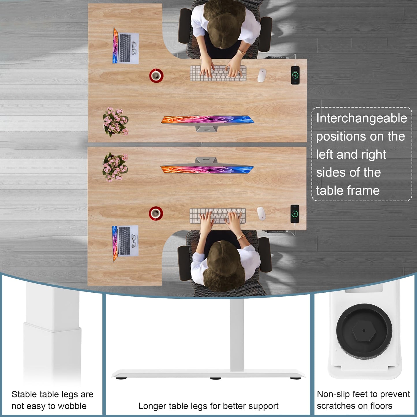 Fromann Standing Desk Frame Electric Height Adjustable Desk Legs Sit Stand Up Table Base Dual Motor L Shaped Corner with USB for Home and Office (White)