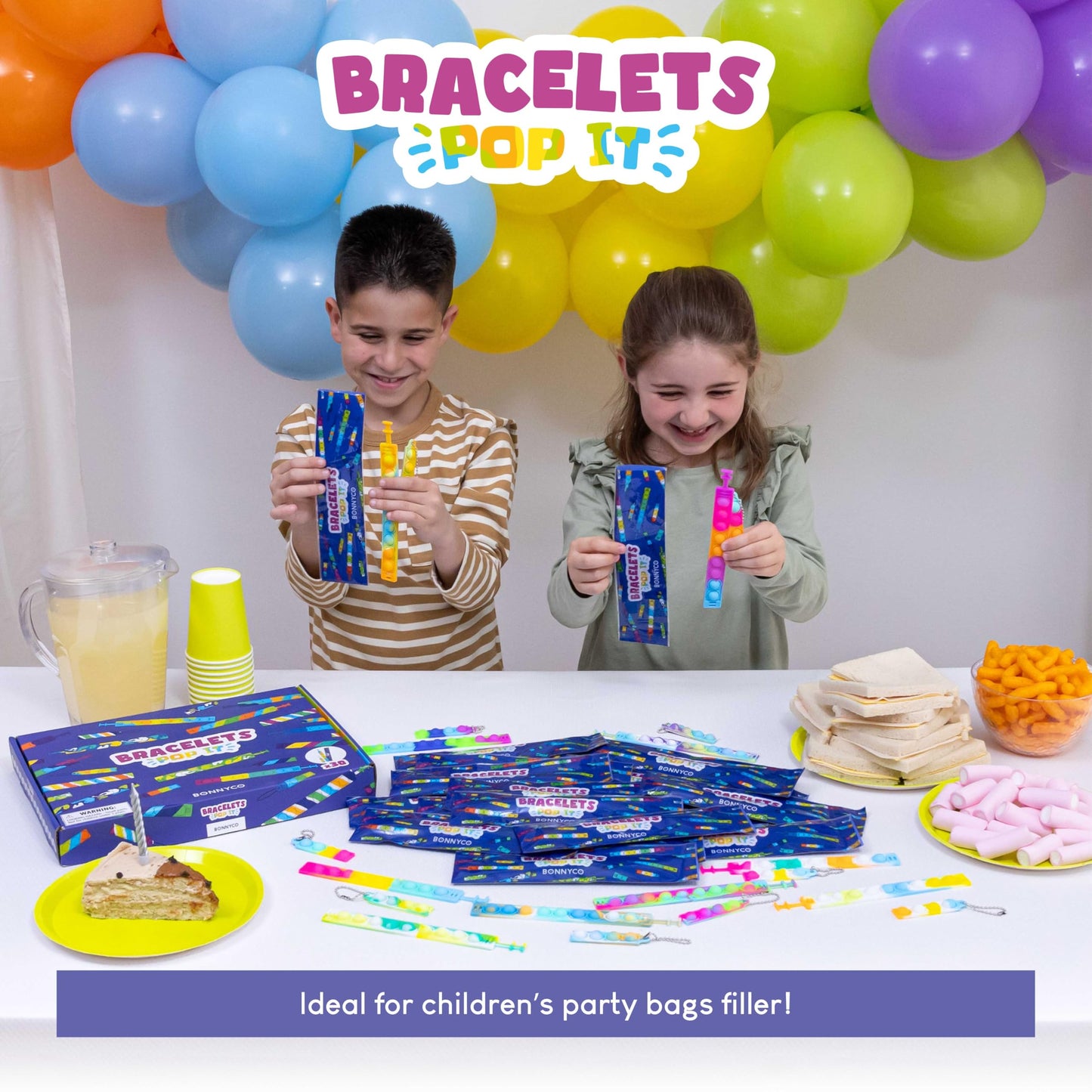 BONNYCO Pop It Bracelets and Keychains Pack 30 Kids Party Favors. Goodie Bags Stuffers for Kids, Fidget Toys Pop Its Bulk. Return Gifts for Birthday Party, Goody Bag Stuffers, Pinata, Classroom Prizes