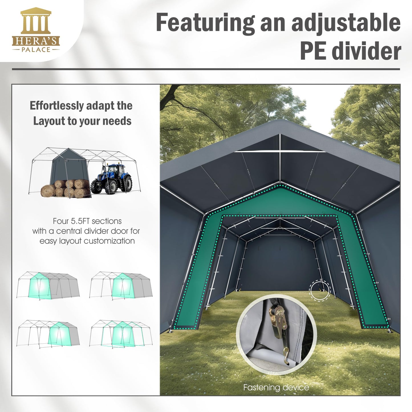 HERA'S PALACE 13x22ft Carport Heavy Duty Storage Shed Outdoor Anti-Snow Portable Canopy Shelter with Doors Garage Tent for Utv Boat Truck Motorcycle