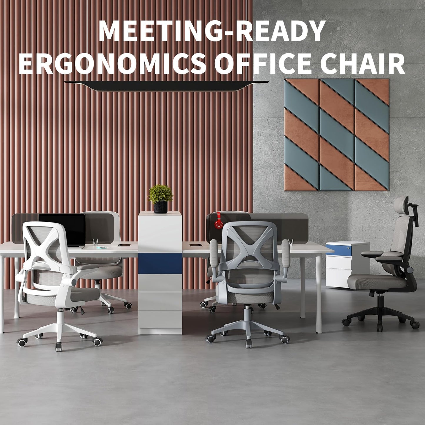 Ergonomic Office Chair - Desk Chair with Adjustable Headrest Lumbar Support Computer Chair - Mesh Comfy Chair with Flip-up Armrests - Gaming Chairs for Adults Home Office (Black+Black)