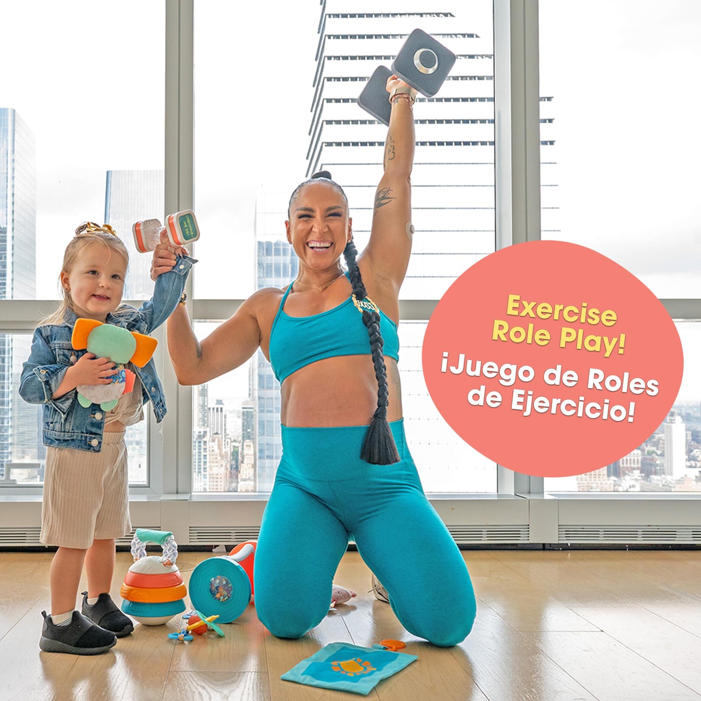 BEBÉ FUERTE By Robin Arzόn - Marathon Maze 2-in-1 Activity Mirror Baby Activity Center Sensory Toys Workout Bilingual and Toddler Gifts for Ages 3 Months Up,Orange & Blue Maze Activity Mirror,Medium