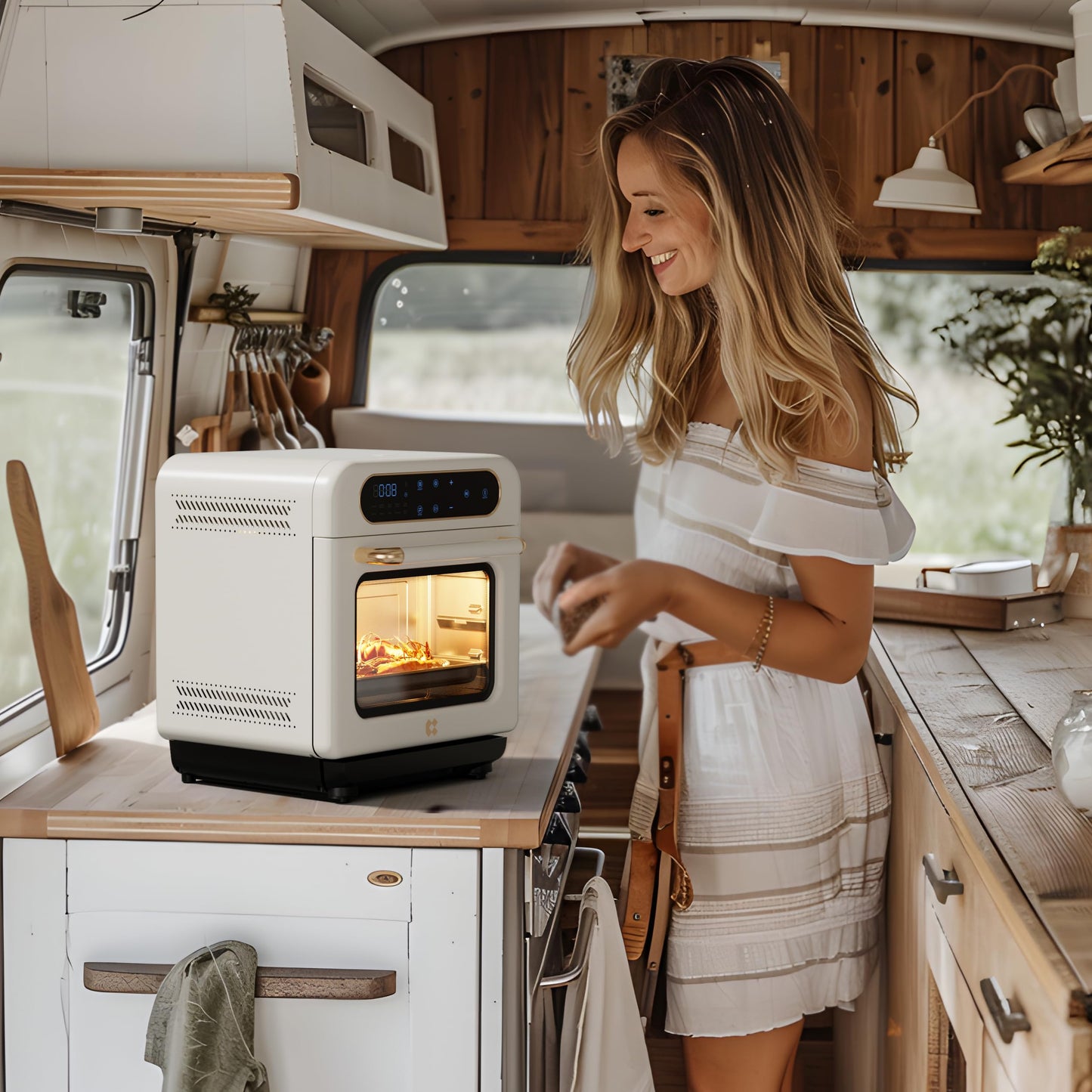 CIARRA 8-in-1 Air Fryer Steam Oven Countertop, 13QT Mini Toaster Oven with Steam, Rapid Steam, Air Fry, Vapor Bake, Steam Clean, Bake, Dried, Ferment, White