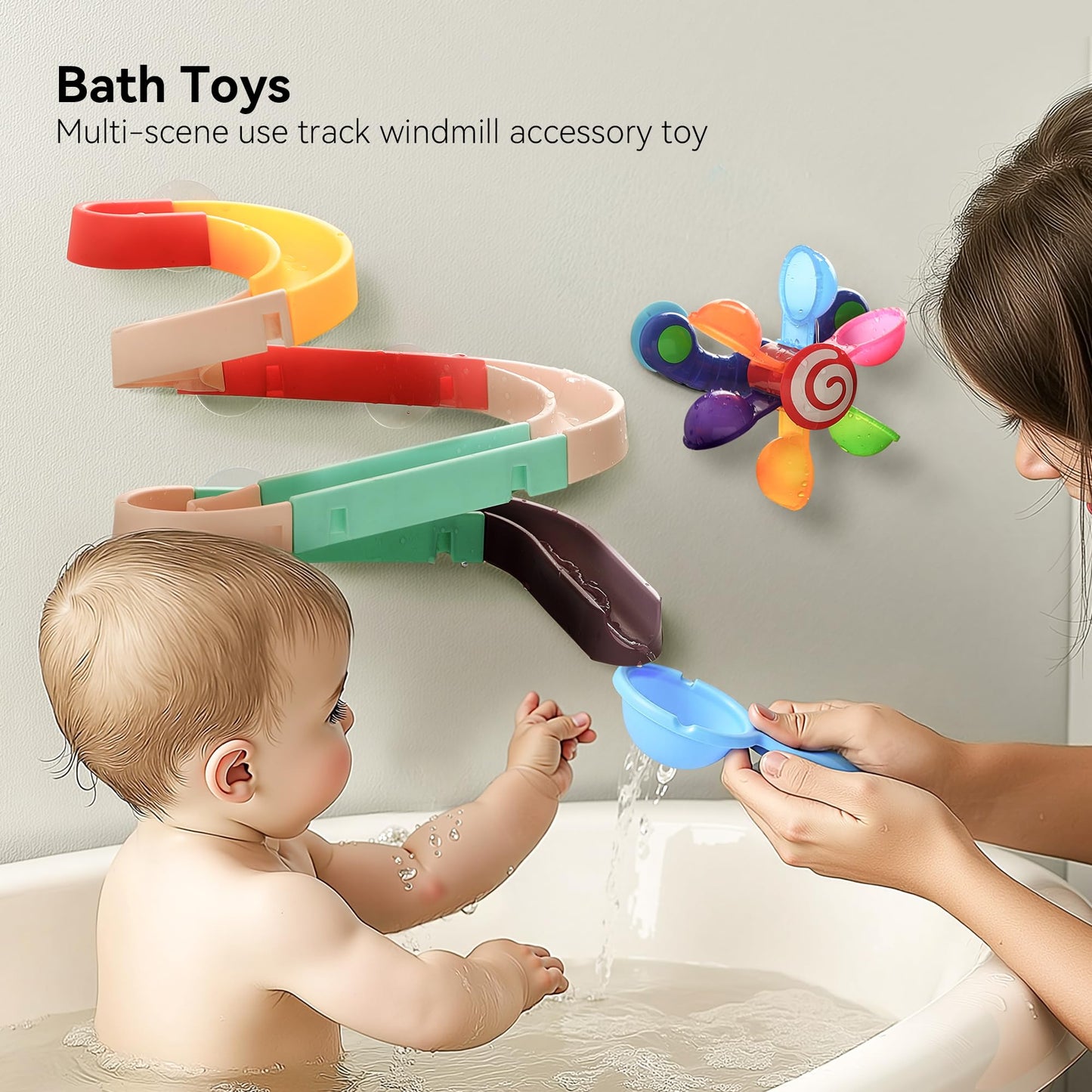 bopoobo Sand and Water Table for Toddlers, 4 in 1 Kids Wooden Sensory Activity Table with 2 Storage Bins, Painting Acrylic Board, Slide Track Toy & Windmill Suction Cups Toy, Beach Accessories