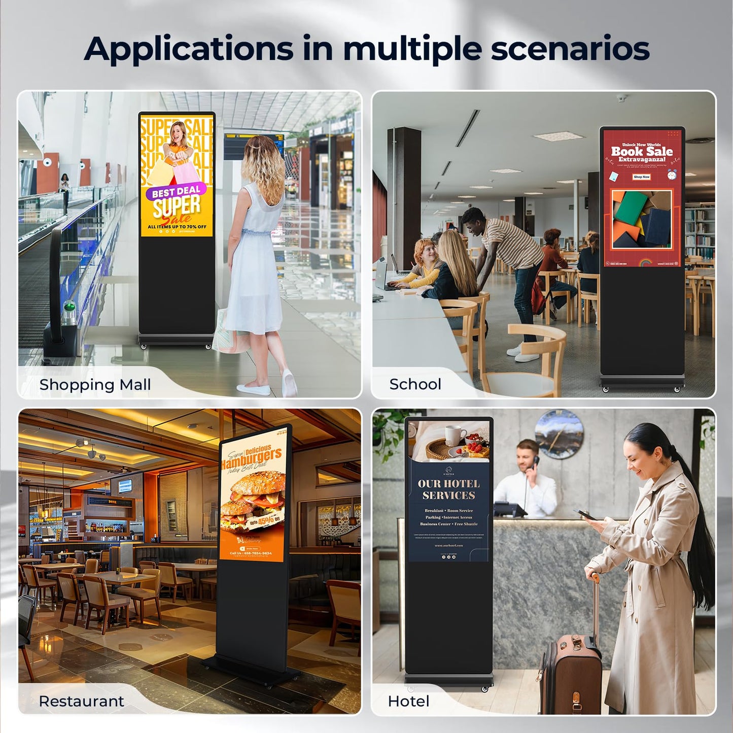 JASZDOT 32/43/55/65 Inch Digital Signage Display, LCD Screen Advertising Display Kiosk Interactive Totem Floor Standing Auto AD Player with USB/HDMI/WiFi Android OS (32'' Non-Touch)