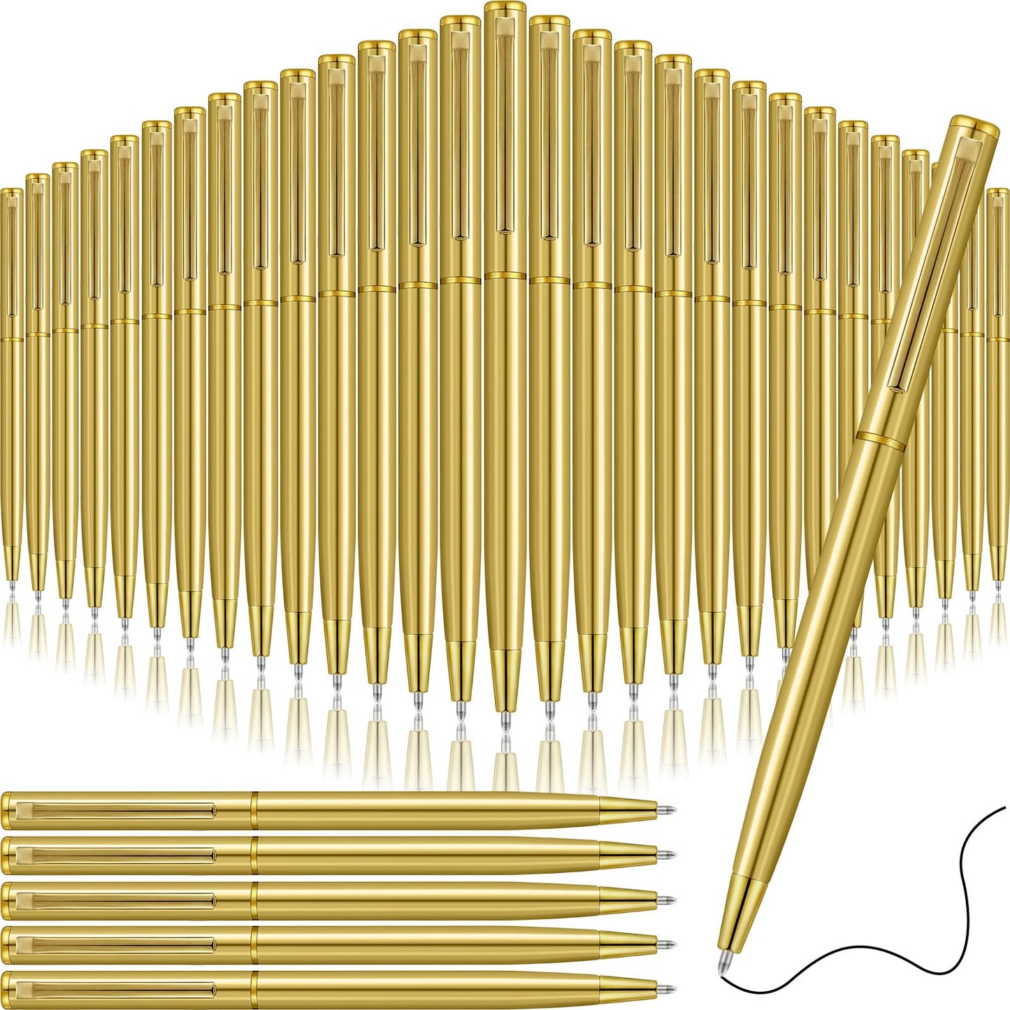 Zonon 240 Pcs Gold Metal Slim Ballpoint Pens Bulk Retractable Metallic Black Ink 1 mm Medium Point Smooth Writing Pens for Wedding Business Office Supplies Students Teachers Men Women Present