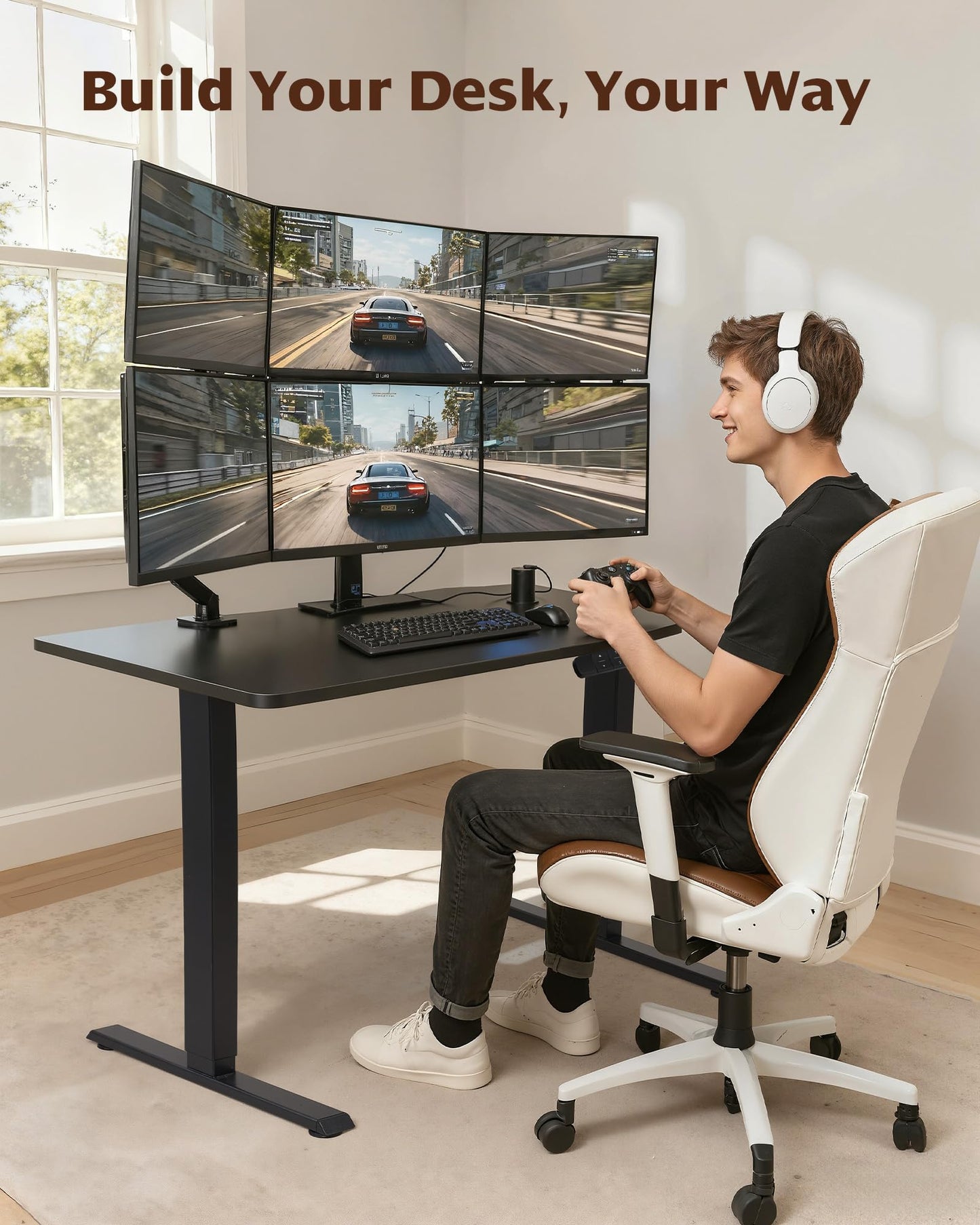 TOPSKY Dual Motor Electric Adjustable Standing for up to 70.8”x31.5” Table Tops, 225 lbs Weight Capacity, Computer Desk for Home and Office (Black Frame only)