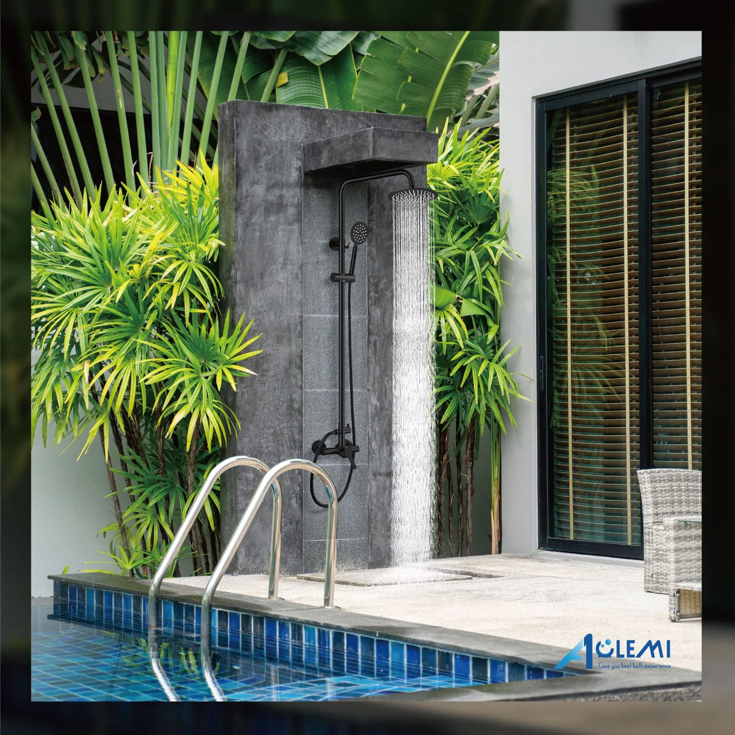 Aolemi Outdoor Shower Faucet Matte Black SUS304 Shower Fixture Combo Set Stainless Steel 8 inch Rainfall Shower Head Kit Single Handle High Pressure Hand Spray Wall Mount 2 Dual Function Single Handle