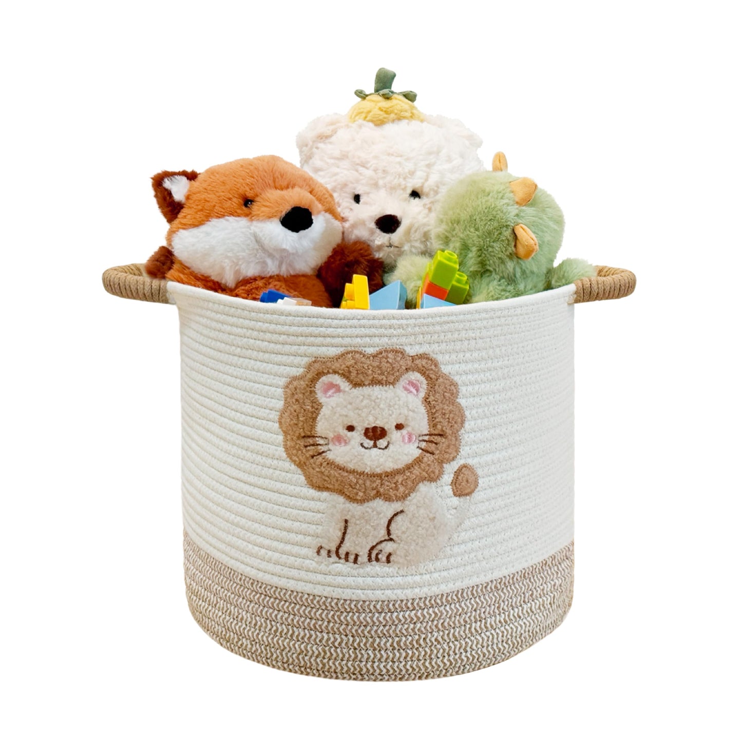 Mzzelry Toy Storage Basket(12"x12"), blanket basket, Cotton Rope Woven Laundry Hamper with Cute Embroidered Dinosaur for Nursery, Living Room, Laundry (Dinosaur)