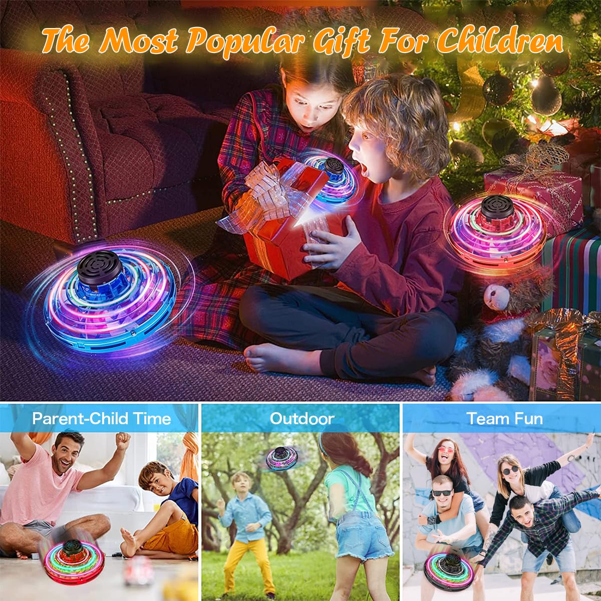 PEKOIU Flying I Fly Spinner, Fidget Spinner Flying Toys, Mini Fly UFO Hand Controlled Boomerang Drone, Cool Stuff Gadgets Gifts for Kids Boys Girls Teens 8 9 10+ Year Old Indoor Outdoor (Black)