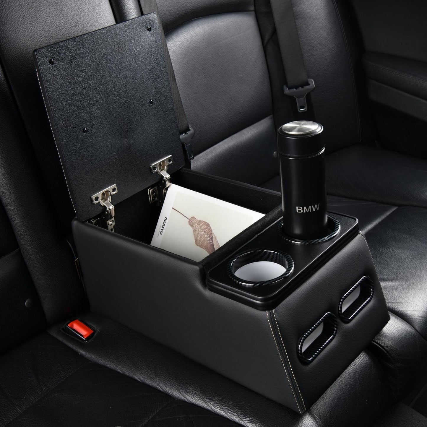 Coverado Car Center Console, Universal Rear Bench Seat Consoles, Truck Seat Organizer and Storage, Back Seat Car Organizer with Cup Holder, Central Armrest Box (Regular, Black)