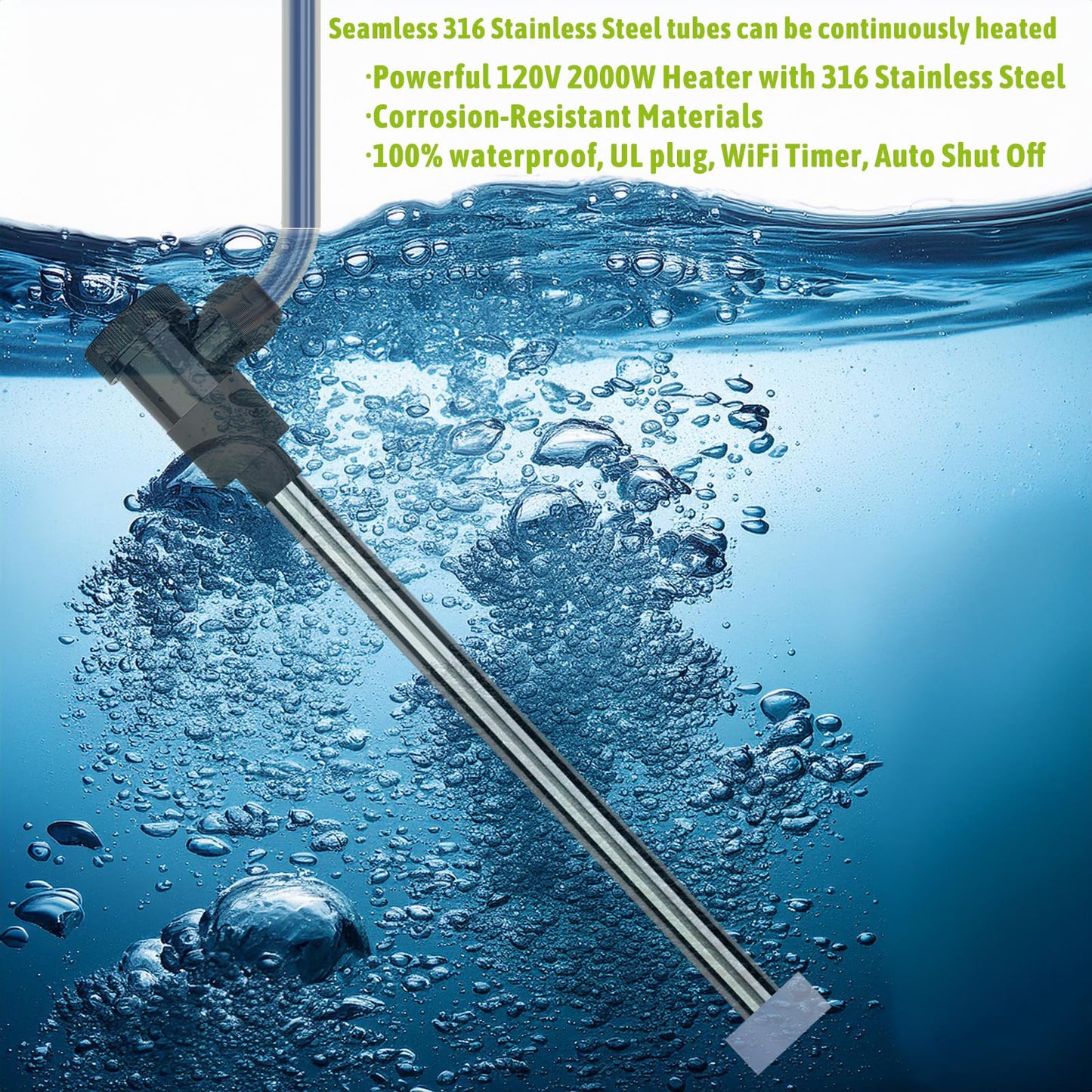 LINGLONGTEMP 2000W Submersible Immersion Water Heater for Hot Tub & Pool – Portable Electric Heater with Temp Control & WiFi Timer for Above Ground Pool, Inflatable Pool, Sap, Bathtub, & Baptism Pool