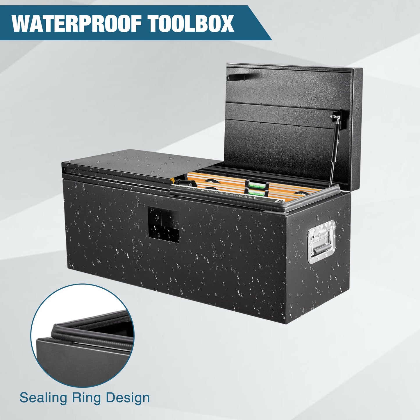 Garvee 30 Inch Black Steel Truck Bed Tool Box, Trailer Tongue Box, Truck Storage Organizer Tool Chest For Truck Bed, RV, Trailer
