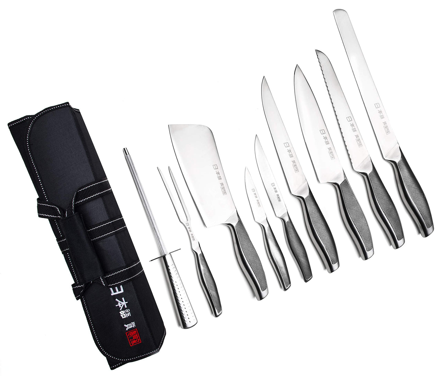 Ross Henery Professional Japanese Style Premium Stainless Steel 9 Piece Chefs Knife Set with Protective Sheaths in Canvas Carry Case