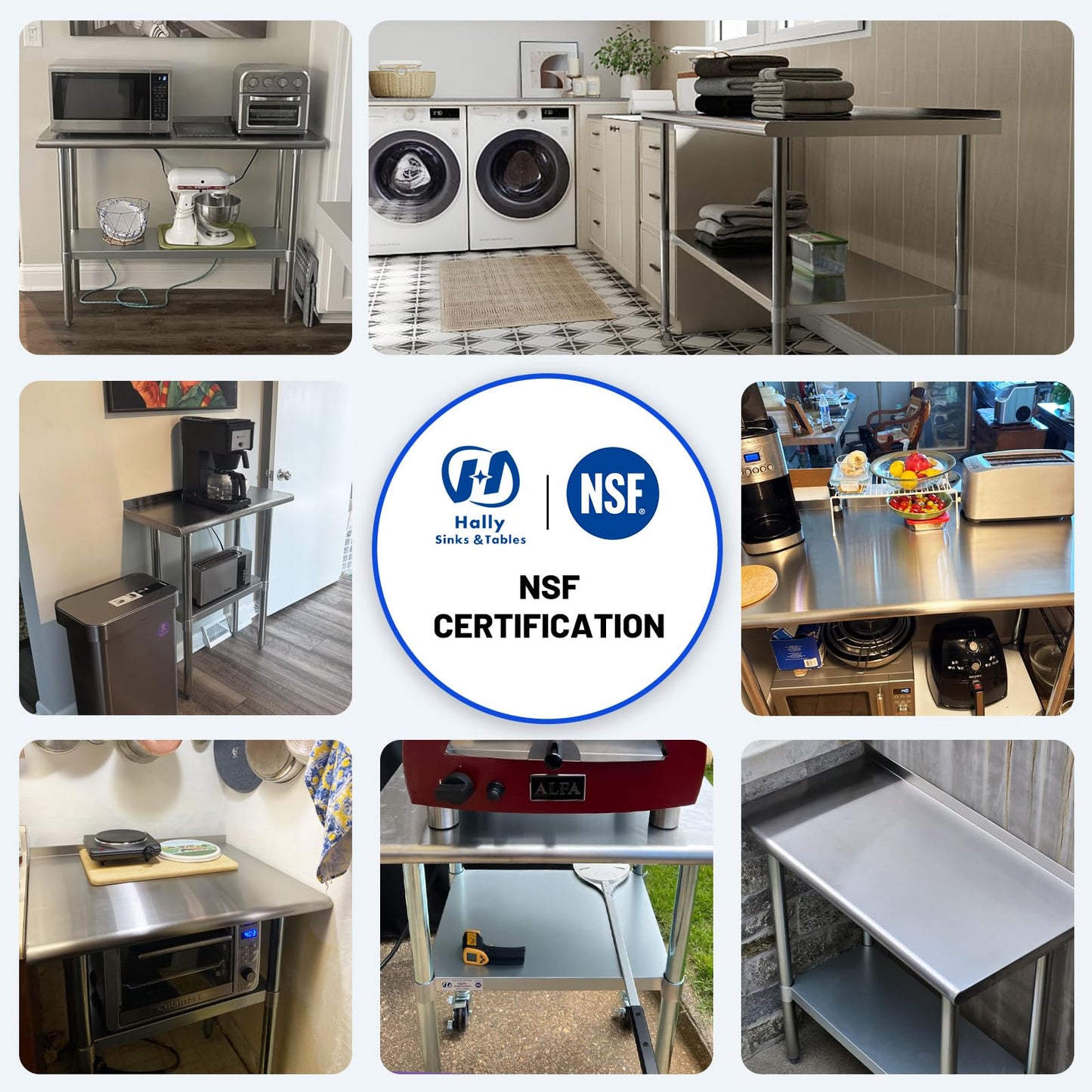 HALLY SINKS & TABLES H Stainless Steel Table for Prep & Work 24 x 72 Inches with Caster Wheels, NSF Commercial Heavy Duty Table with Undershelf and Backsplash for Restaurant, Home and Hotel