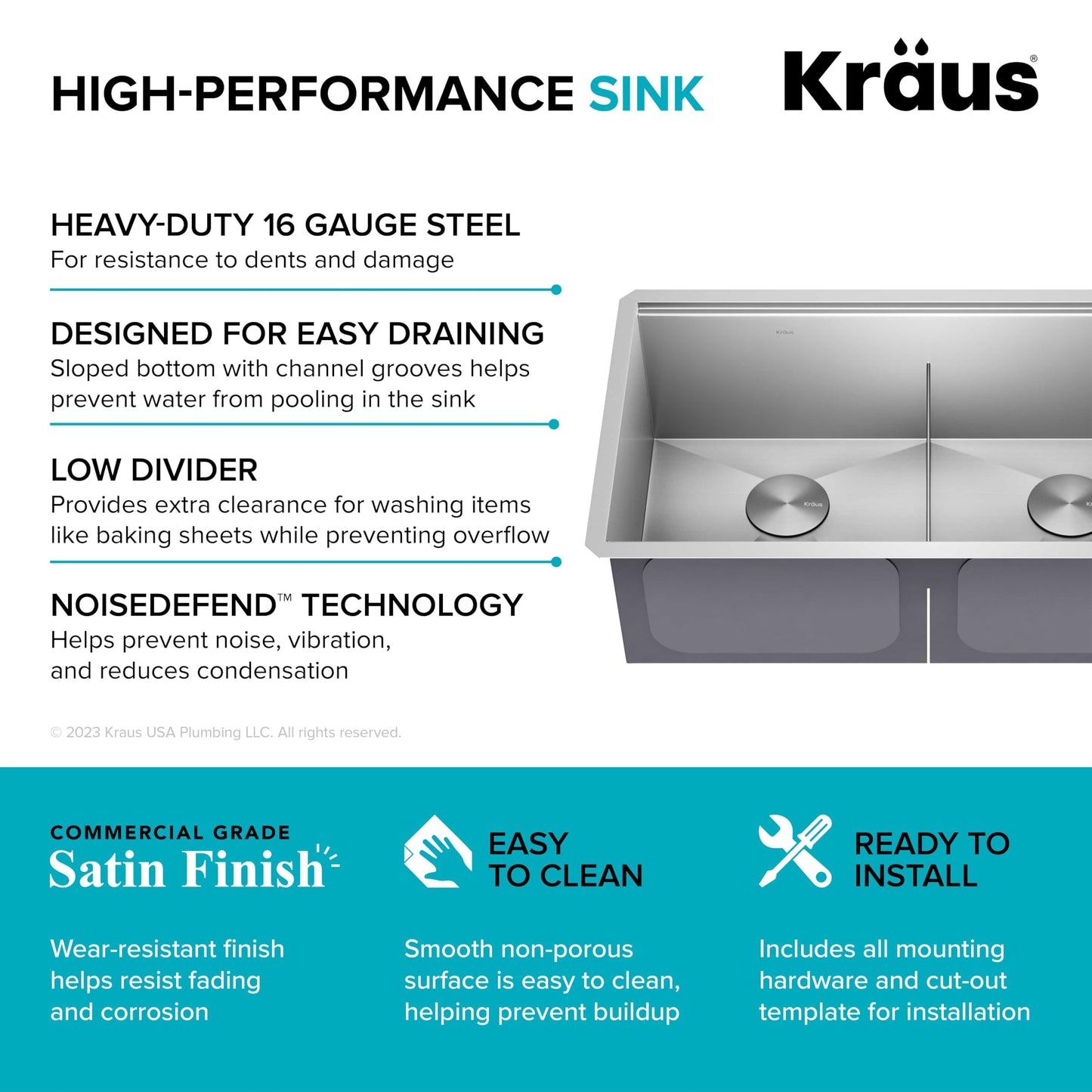 KRAUS Kore 33-Inch Undermount Workstation 16 Gauge Double Bowl Stainless Steel Kitchen Sink with Accessories, KWU112-33
