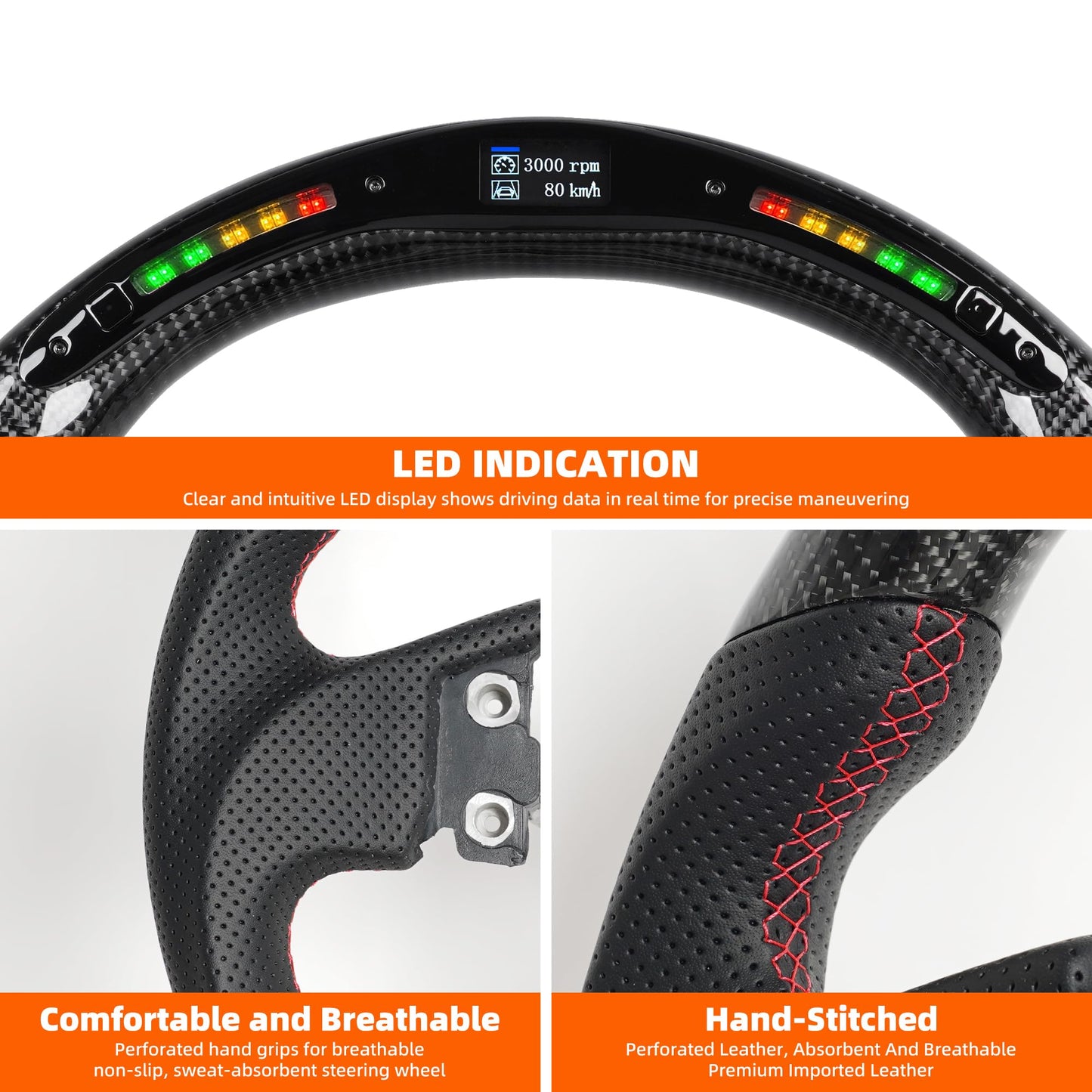LED Carbon Fiber Steering Wheel for Infiniti 2003-2009 G35 LED Display Indicator D-Shaped Flat Bottom Anti-Slip Perforated Leather for G35 Steering Wheel