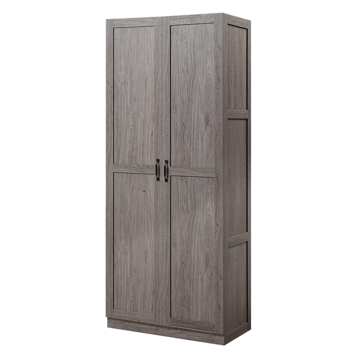 Manhattan Comfort Cornelia Modern Storage Cabinet with Doors and Shelves 2.0 - Tall Freestanding Wardrobe Closet with 4 Adjustable Cubbies for Bedroom or Linen Use, Set of 1, Grey