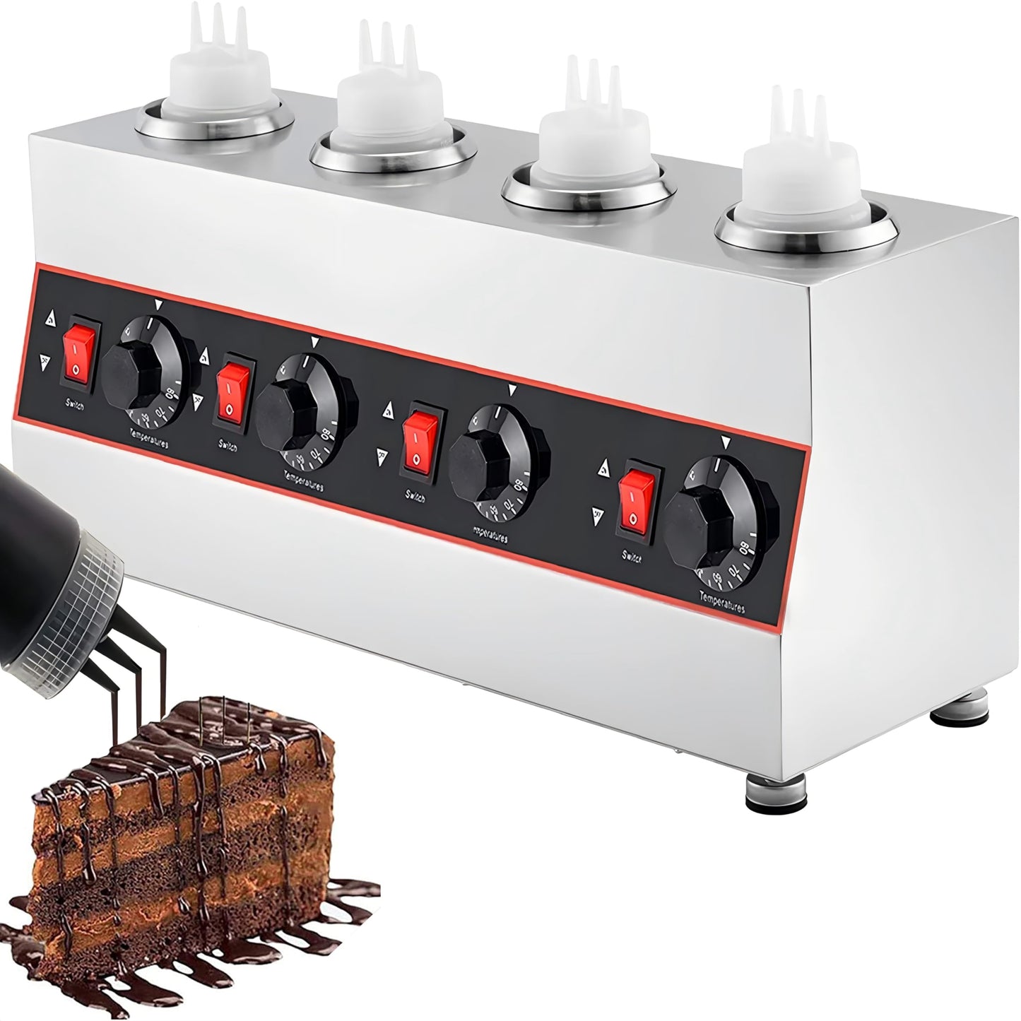 Commercial Electric Sauce Warmer Electric Cheese Sauce Warmer Hot Fudge Warmer Dispenser Cheese Dispenser Warmer with 4 Pump(110v/60Hz)
