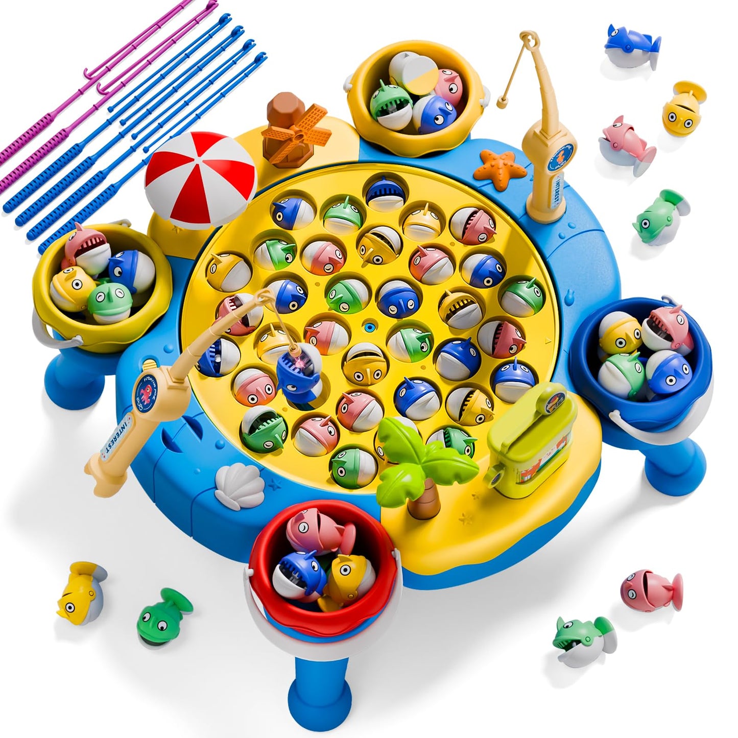 ORANGE OCEAN 70 PCS Magnetic Fishing Game Toddlers 3-5, Board Games for Kids 4-6, Fishing Toys with 360° Rotation & Sound, for Boys Girl