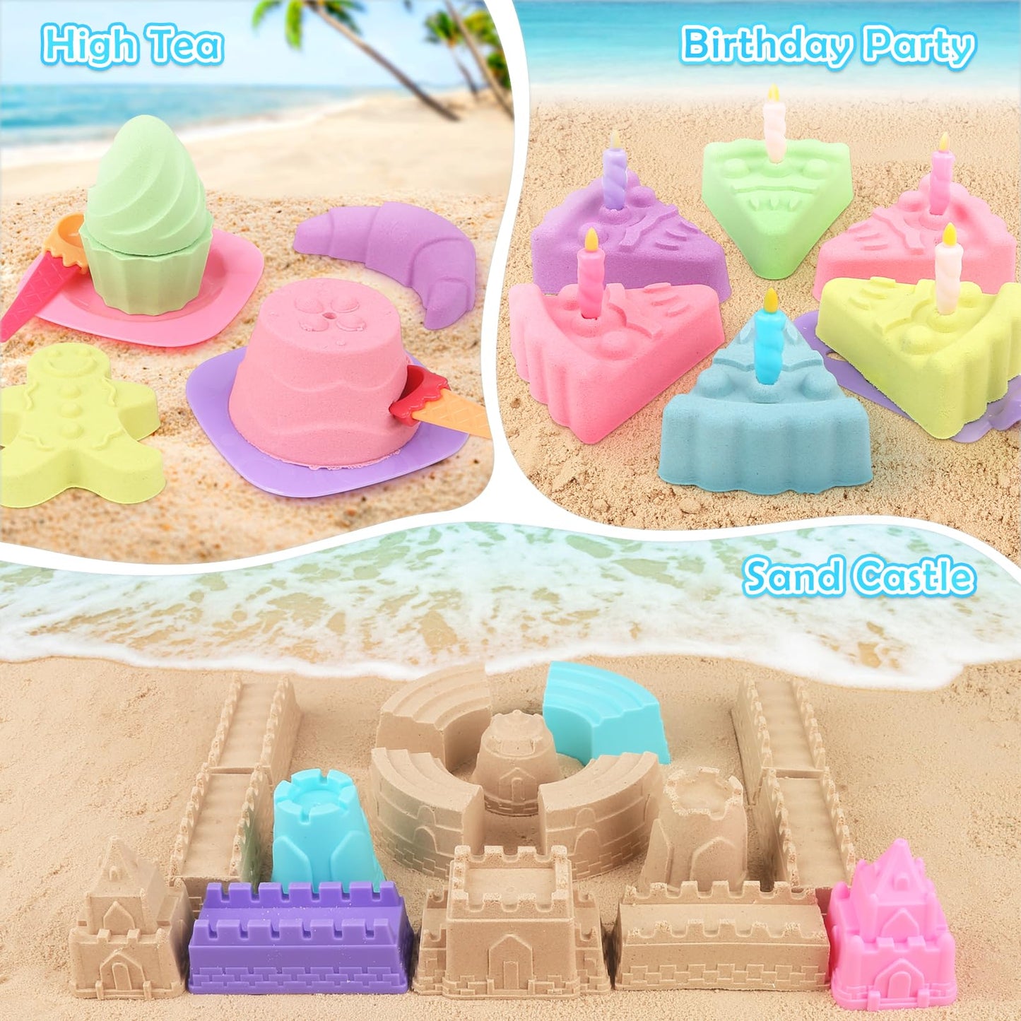 Dreamon Collapsible Beach Toys Set for Kids 3-10, Collapsible Sand Bucket with Beach Molds and Mesh Bag, 2 Pack Shovels Set Ice Cream Sand Toys for Beach, Sandbox Travel Toys for Kids Toddlers Girls