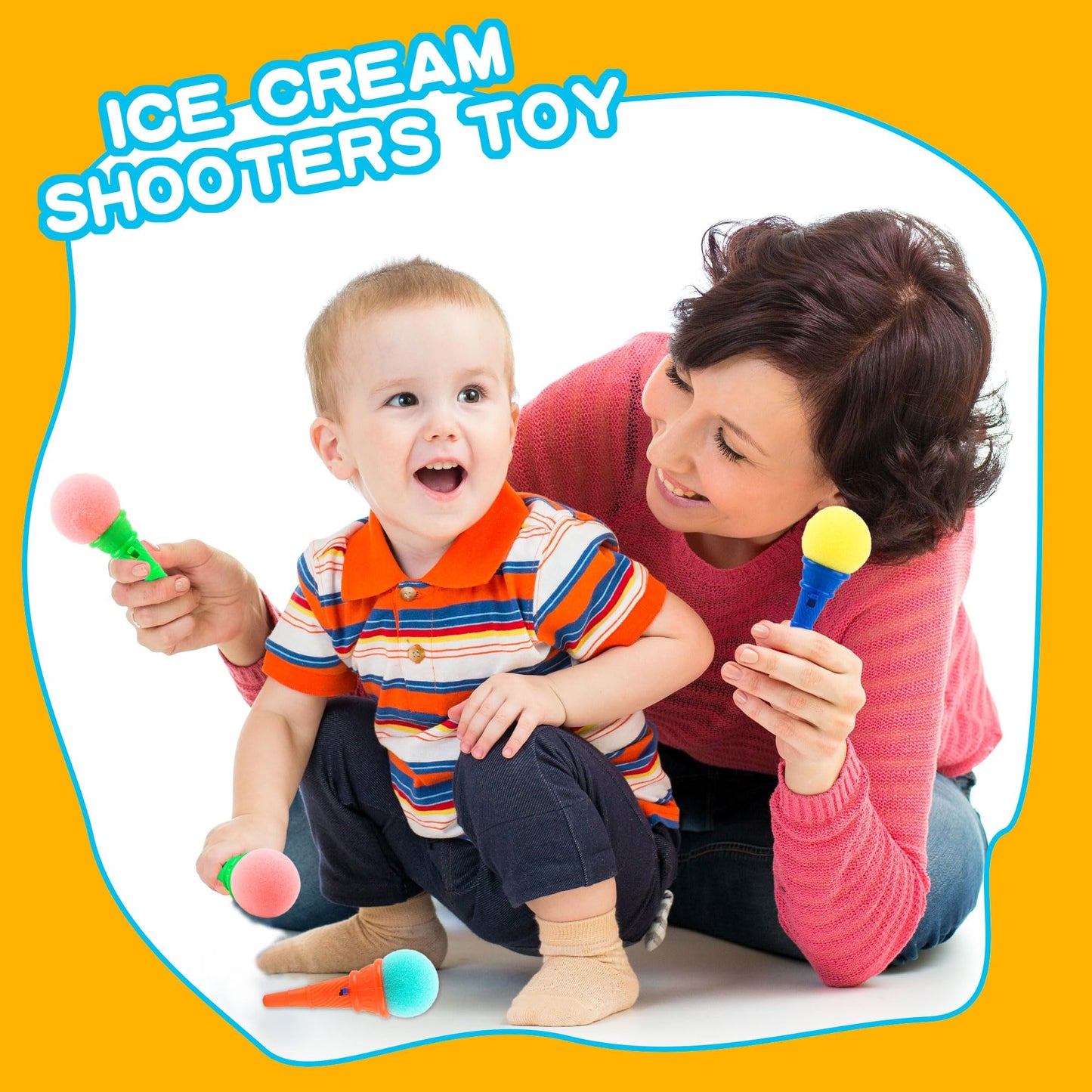 Cagemoga 40 Pcs Ice Cream Shooters Toy 4 Inch Ice Cream Cone Foam Ball Launcher Toy for Kids Birthday Party Favors Carnival Prizes Goody Bag Fillers