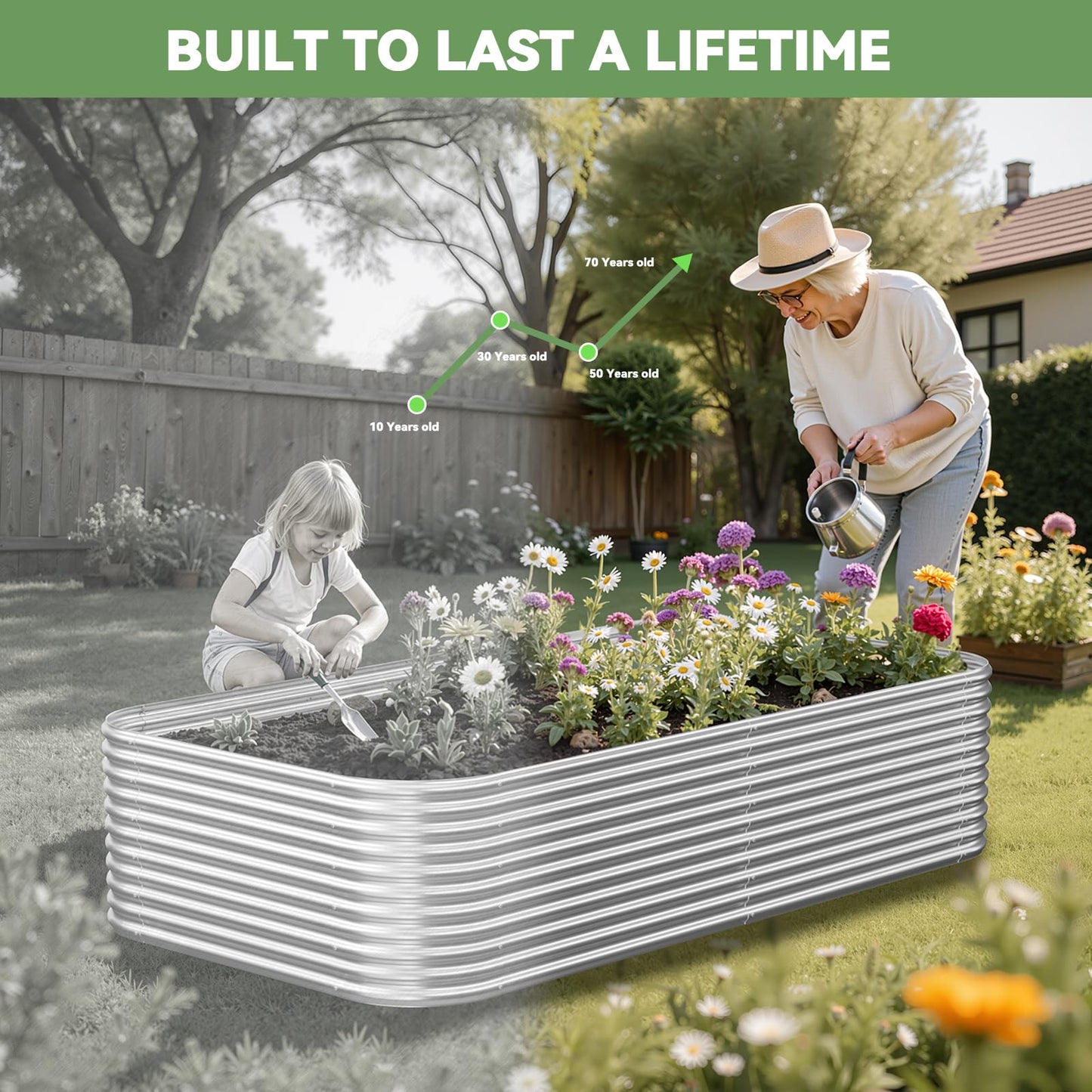 CATMANOR 2 Pack Tall 8x3FT Corrugated Galvanized Steel Raised Garden Bed Outdoor, Metal Above Ground Garden Bed for Vegetables and Flowers, Raised Beds for Gardening-8x3x1.5FT