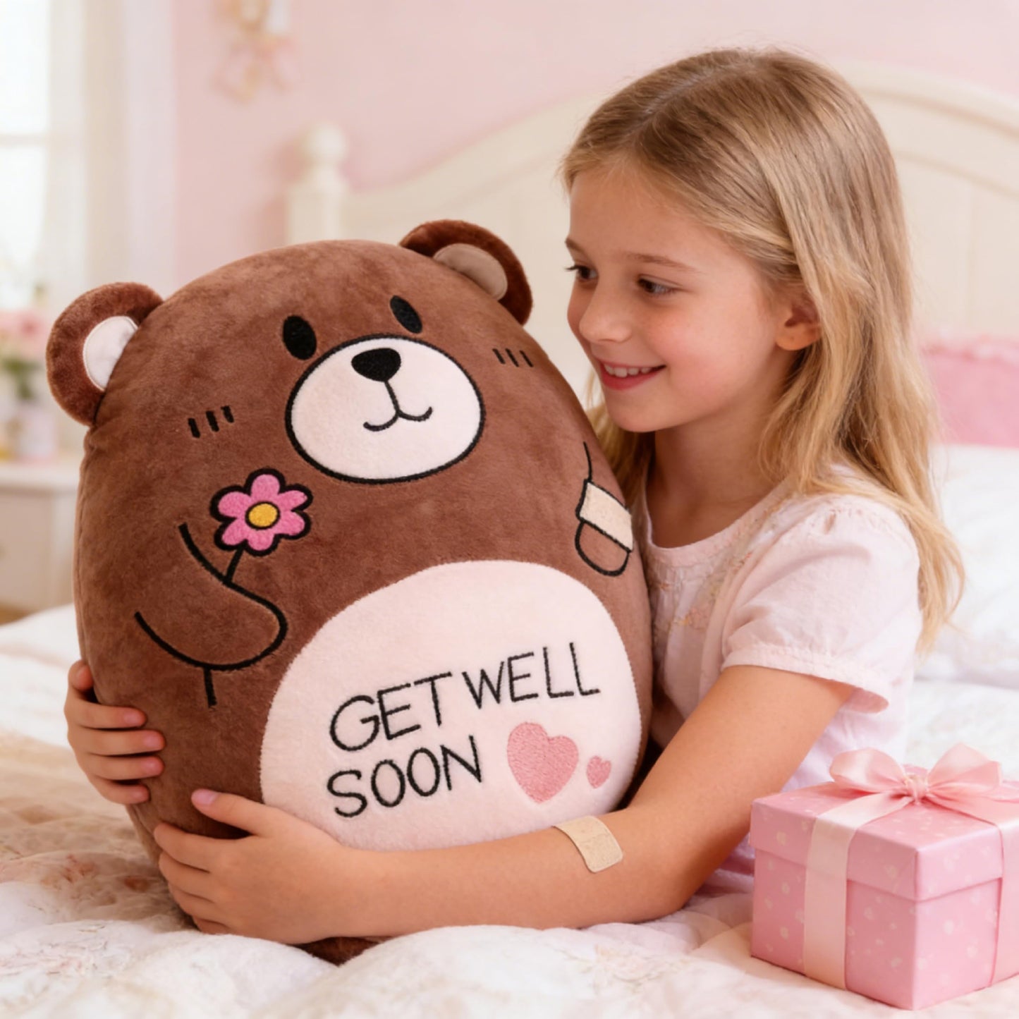 AmyToo 14.5“ Get Well Soon Teddy Bear Plush Pillow Soft Teddy Bear Stuffed Animal Body Pillow Gifts for Kids Girls and Boys After Surgery