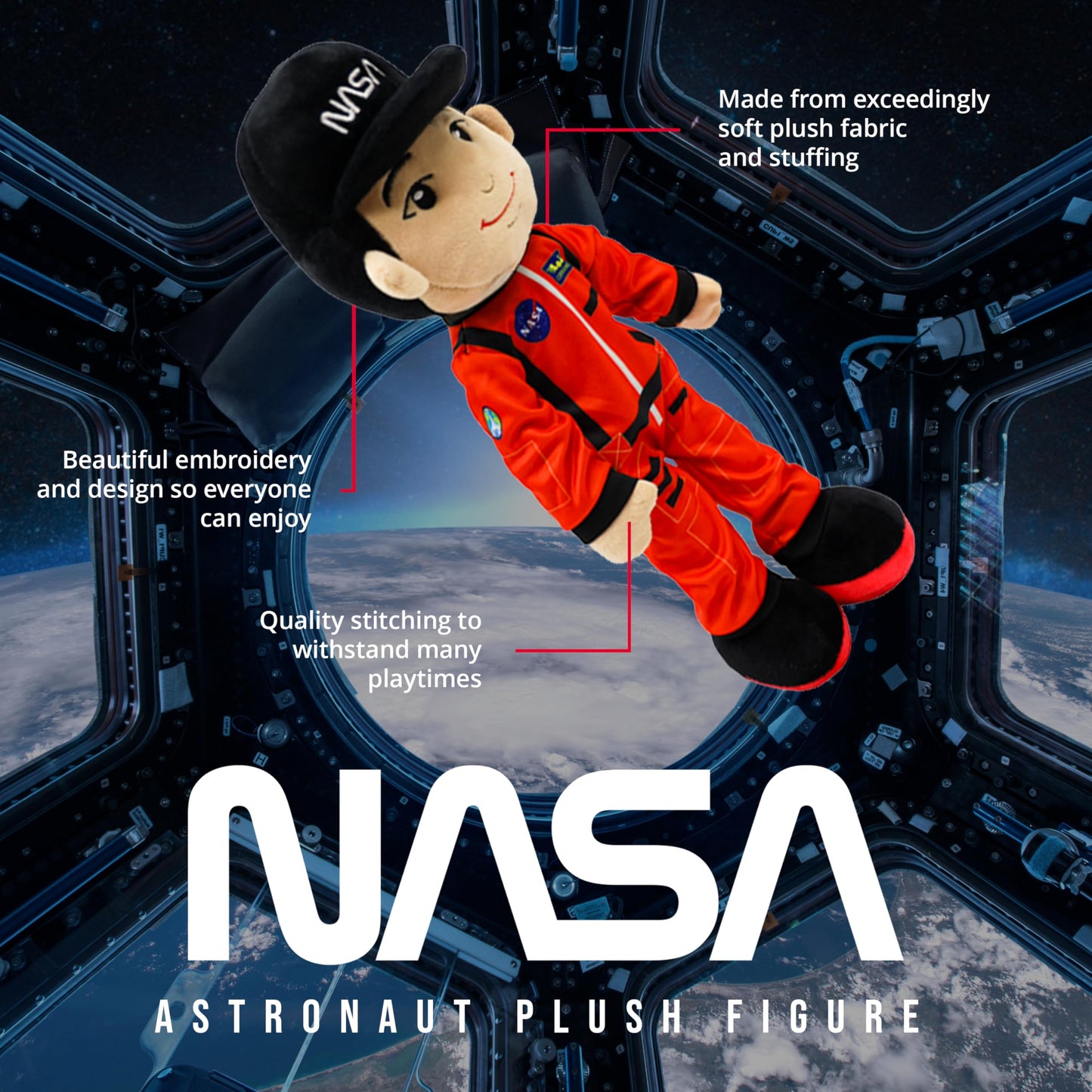 PLUSHIBLE NASA-Themed Astronaut Louie Plush Figure Toy – 14-Inch Space Explorer Rag Doll, Soft and Washable Stuffed Toy for Kids and Adults, Ideal Space-Themed Gift for All Ages