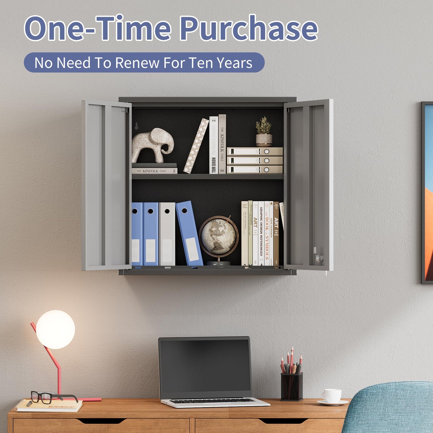 Garage Wall Cabinet, Metal Garage Cabinets with 2 Doors and Adjustable Shelf, Lockable Floating Tool Cabinet with Pegboard, Black Steel Wall Mounted Tool Cabinets for Kitchen,Office,Laundry,Warehouse