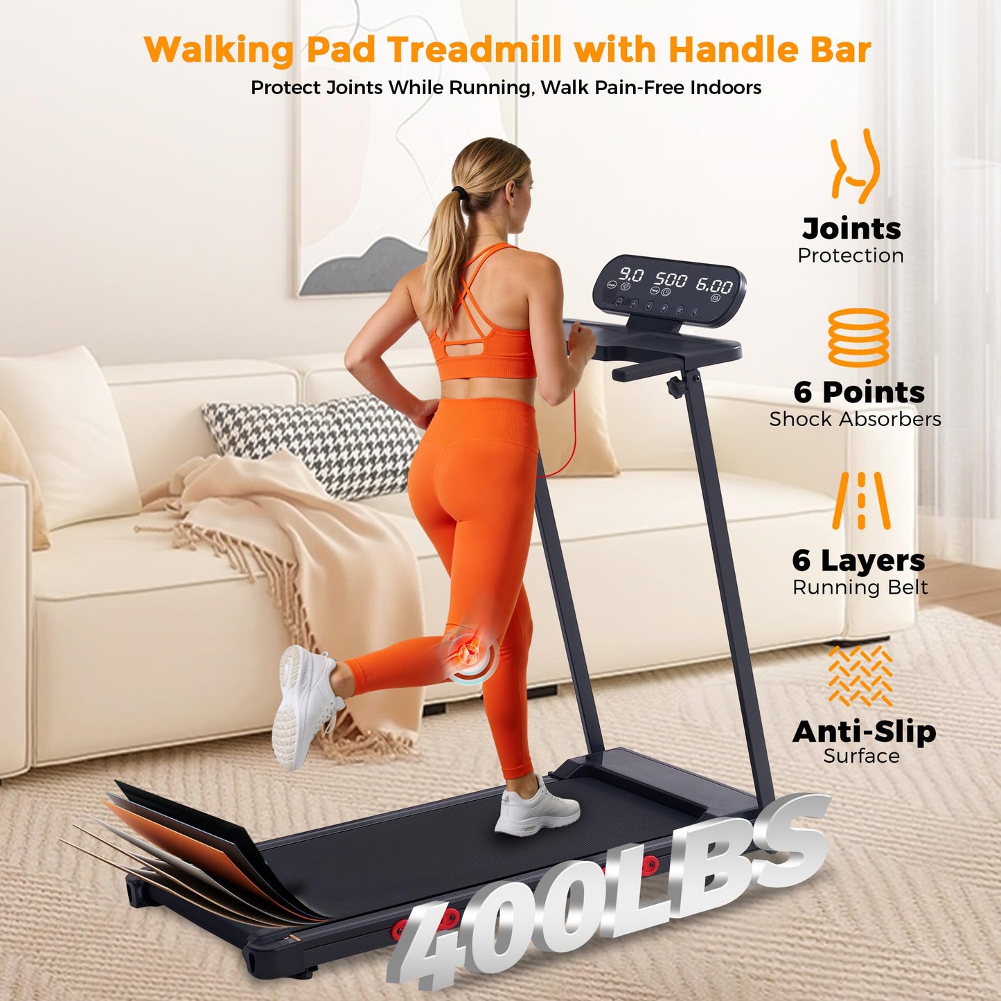 HevGlrm Walking Pad Treadmill with Incline, 2026 Upgrade Portable Treadmill with Handles for Home Small, 3.5HP Small Walking Pad with Handle Bar, 0.6-10.0MPH, 400LBS