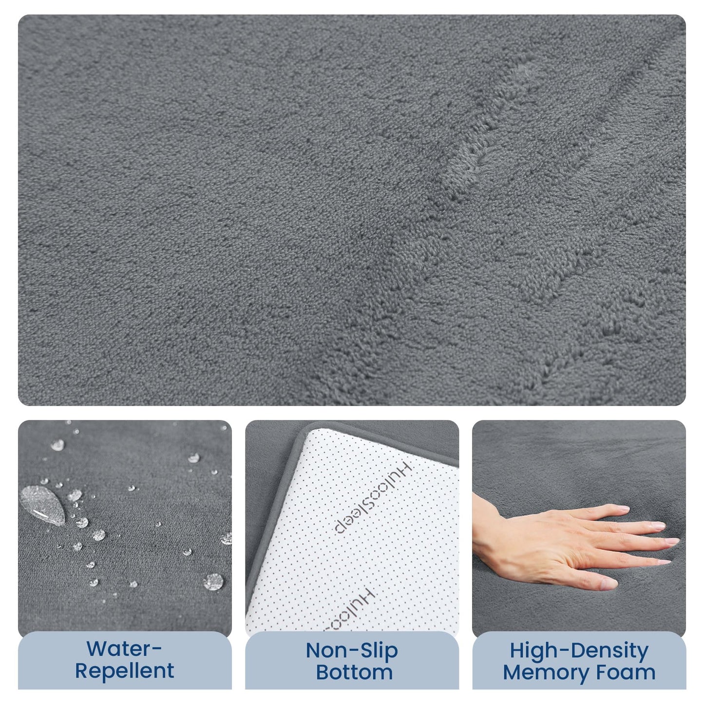 Huloo Sleep Baby Play Mat for Floor,1.3" Thick Elasti-Foam 50"×50" Playpen Mat for Tummy Time,Water Repellent Soft Coral Velvet for Toddler,Infant,Kids,Non-Slip Backing Safe for Crawling(Dark Grey)