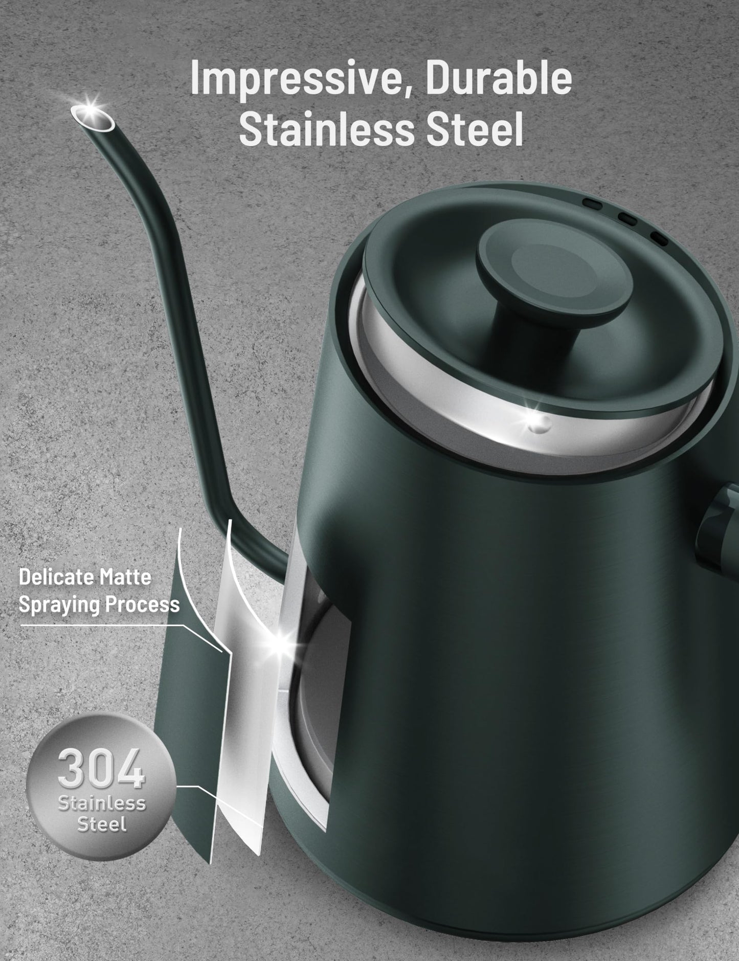 Gooseneck Electric Kettle, Electric Kettle with 4 Variable Presets, ±1℉ Temperature Control & LED Real-time Temperature Display, Stainless Steel Inner, 24H Keep Warm for Coffee, Tea, 0.9L