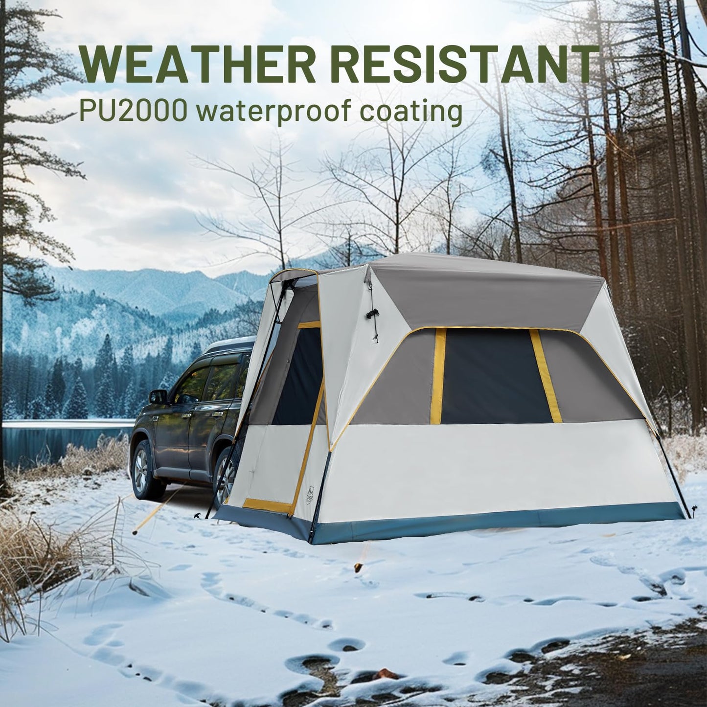 TIMBER RIDGE 5 Person SUV Tent Weather Resistant Portable for Car SUV Van Camping, Includes Rainfly and Storage Bag, 10' W X 8' L X 7.1' H Khaki