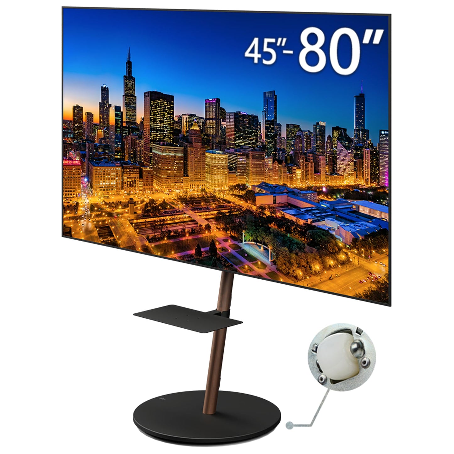 WALL A2 Large Type TV Stand w/ Entertainment shelf Black SET | Japanese Rolling Portable TV Stand with Concealed Caster Wheels for 45-80 Inch | Sleek Shelf | Walnut