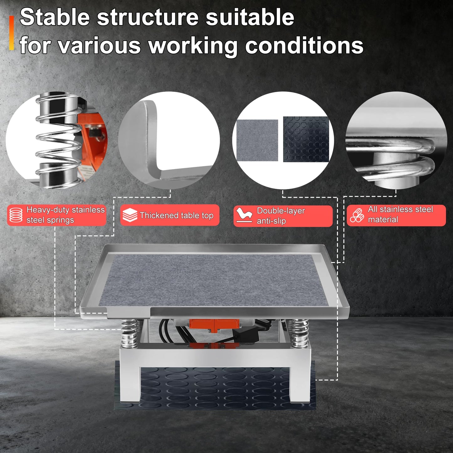 BIZOEPRO Concrete Vibration Table, 110V 120W, 19.7x19.7in 50x50cm Stainless Steel 77 lbs, with Detachable and Adjustable Bracket, Speed Controller, Vibrating Test Bench, Remove Air Bubbles Level Tool