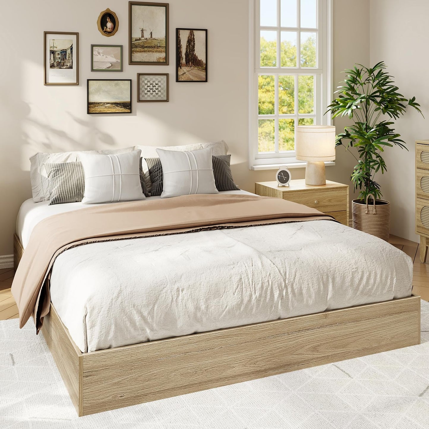 IDEALHOUSE Platform Bed Frame King Size,Wooden Slat Support,No Box Spring Needed, Easy Assembly, Natural
