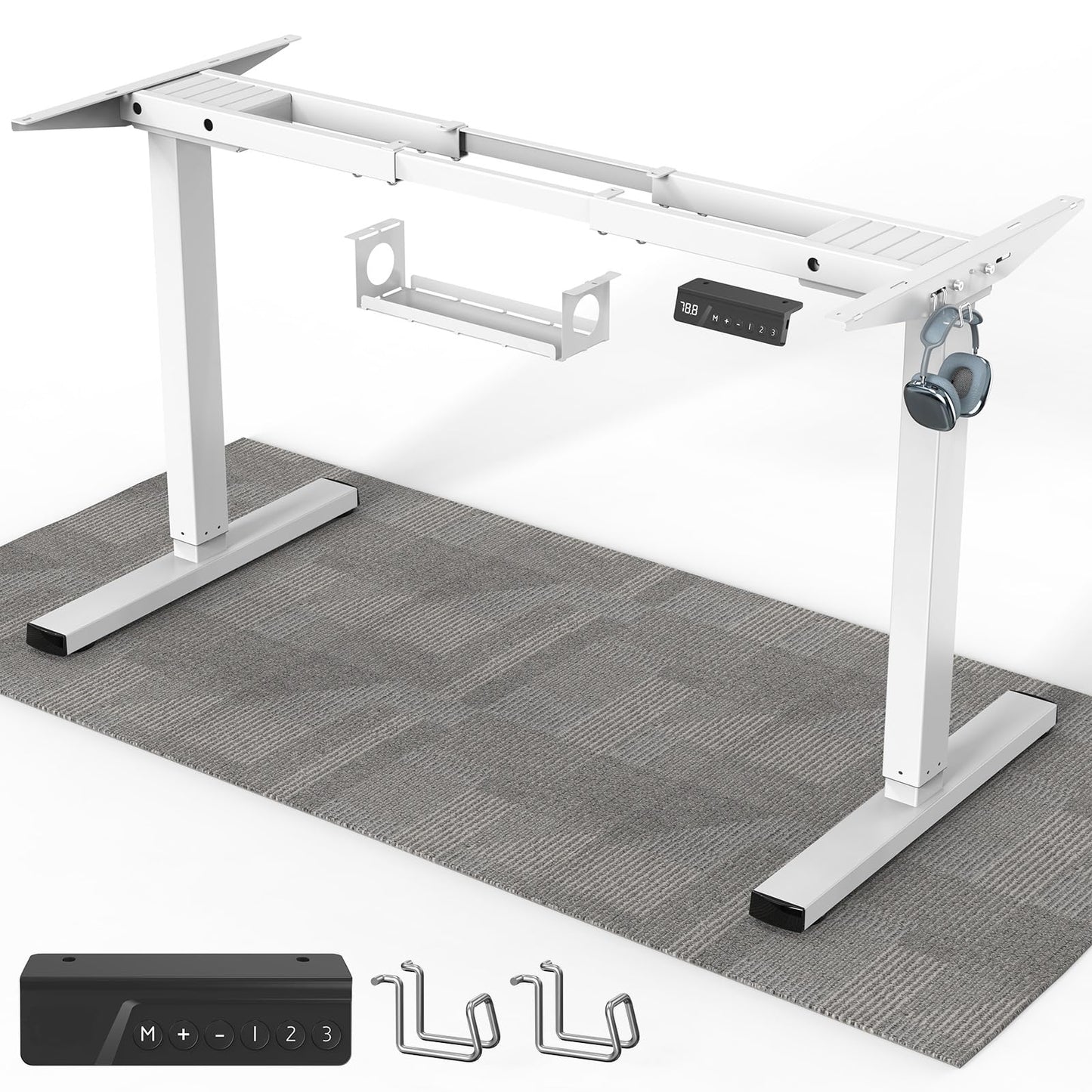 Xyndyx 264 lbs Capacity Dual Motor Electric Standing Desk Frame, Height Adjustable Sit Stand up Desk Legs for 39.4” to 74.8” Desktop, Anti-Collision Function, Cable Tray, 2 Hooks, White Frame Only