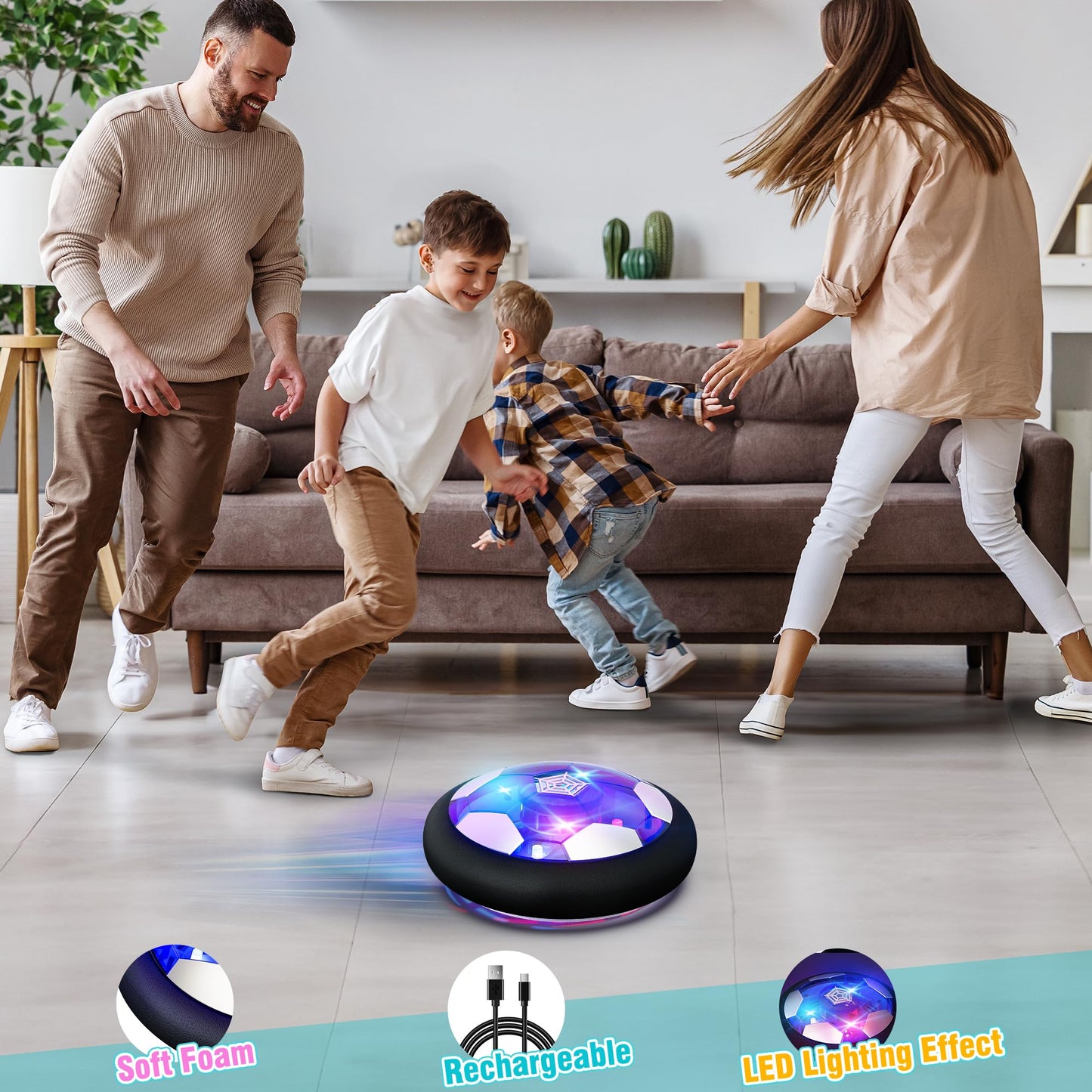 Freecat Rechargeable Hover Soccer Ball for Kids Indoor Games, Light-Up Soccer Toy with Soft Foam Bumper, Air-Powered Floating Ball Game, Birthday Gift for Boys and Girls Ages 4-12
