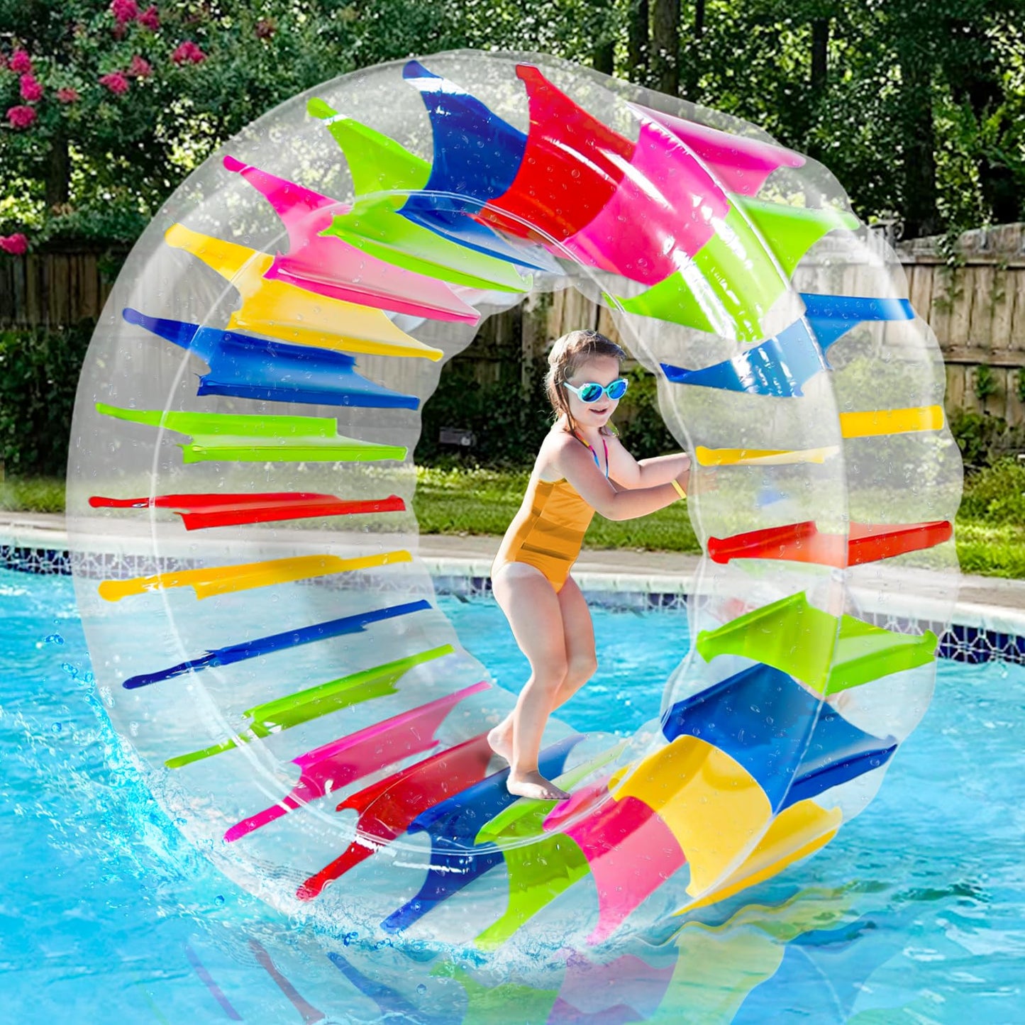 iGeeKid 65" Giant Inflatable Pool Toys Wheel Roller for Kids-Pool Floats Pool Games for Kids Age 6-8,8-12 Years Girls Boys Summer Party,Beach,Swimming Pool,Lake,Lawns Fun Water Rolling Wheel Toys